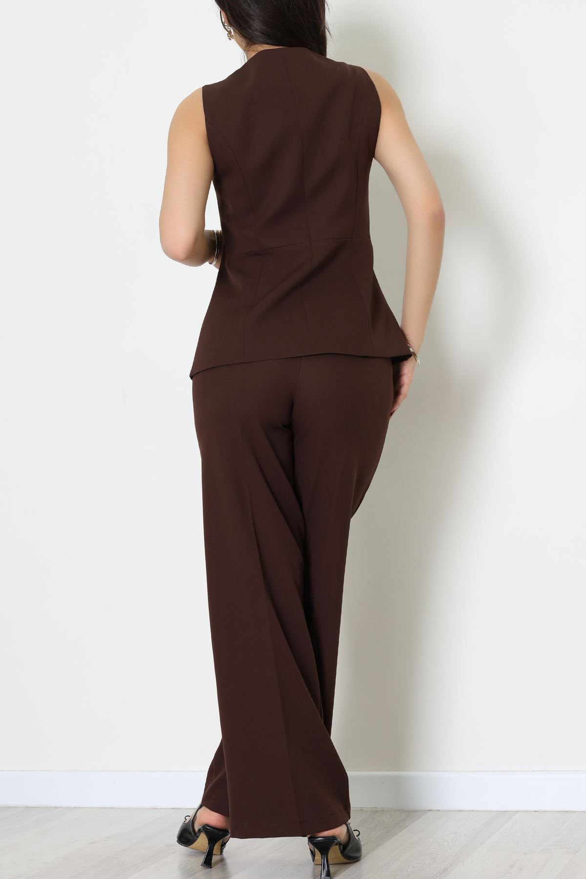 Düğmeli Dabıl İkili Takım Kahve - 55039.1991.