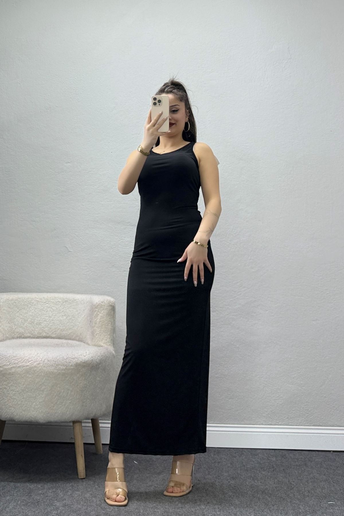 Kalın Askılı Sandy Elbise Siyah - 70833.1949.