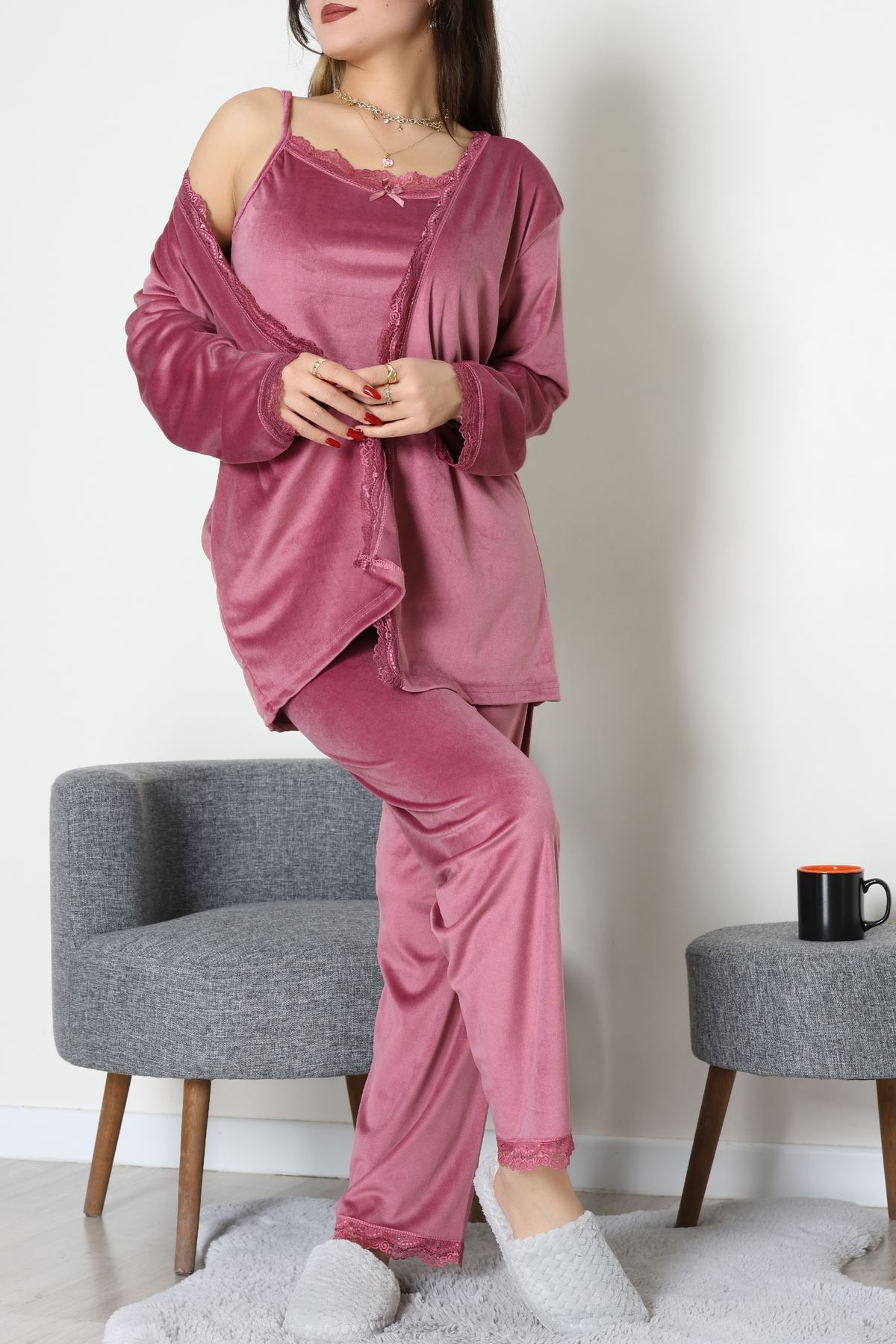 Kadife 3'Lü Set Takım Gülkurusu - 667.1287.