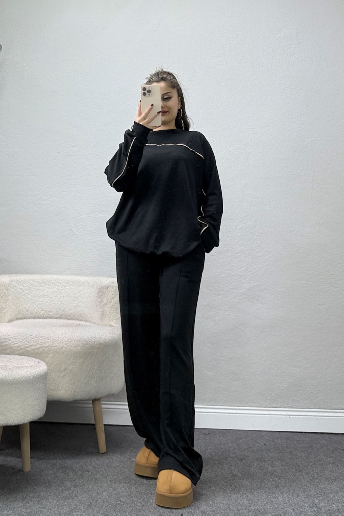 Biyeli Modal Kumaş Takım Siyah - 4087.1247.