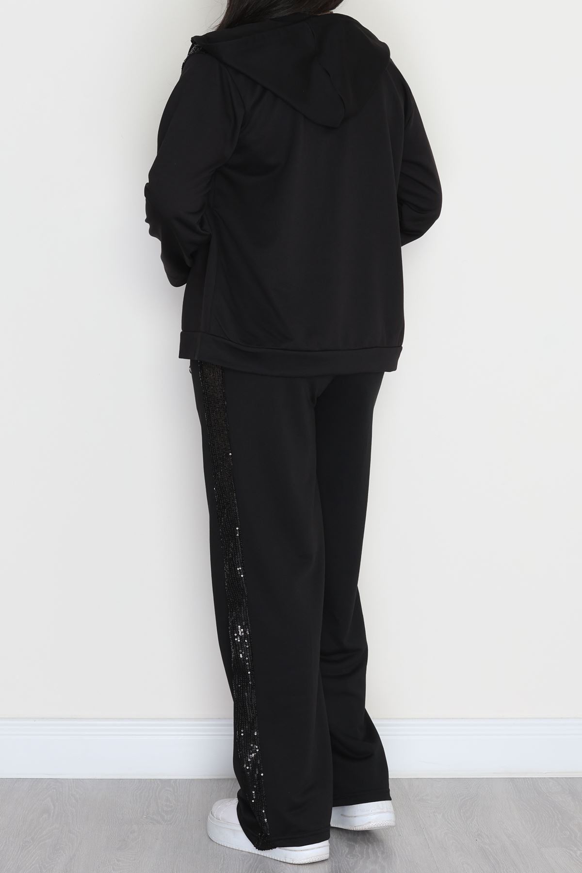 Pul Detay 2 İplik Büyük Beden Eşofman Takımı Siyah - 50804.1857.