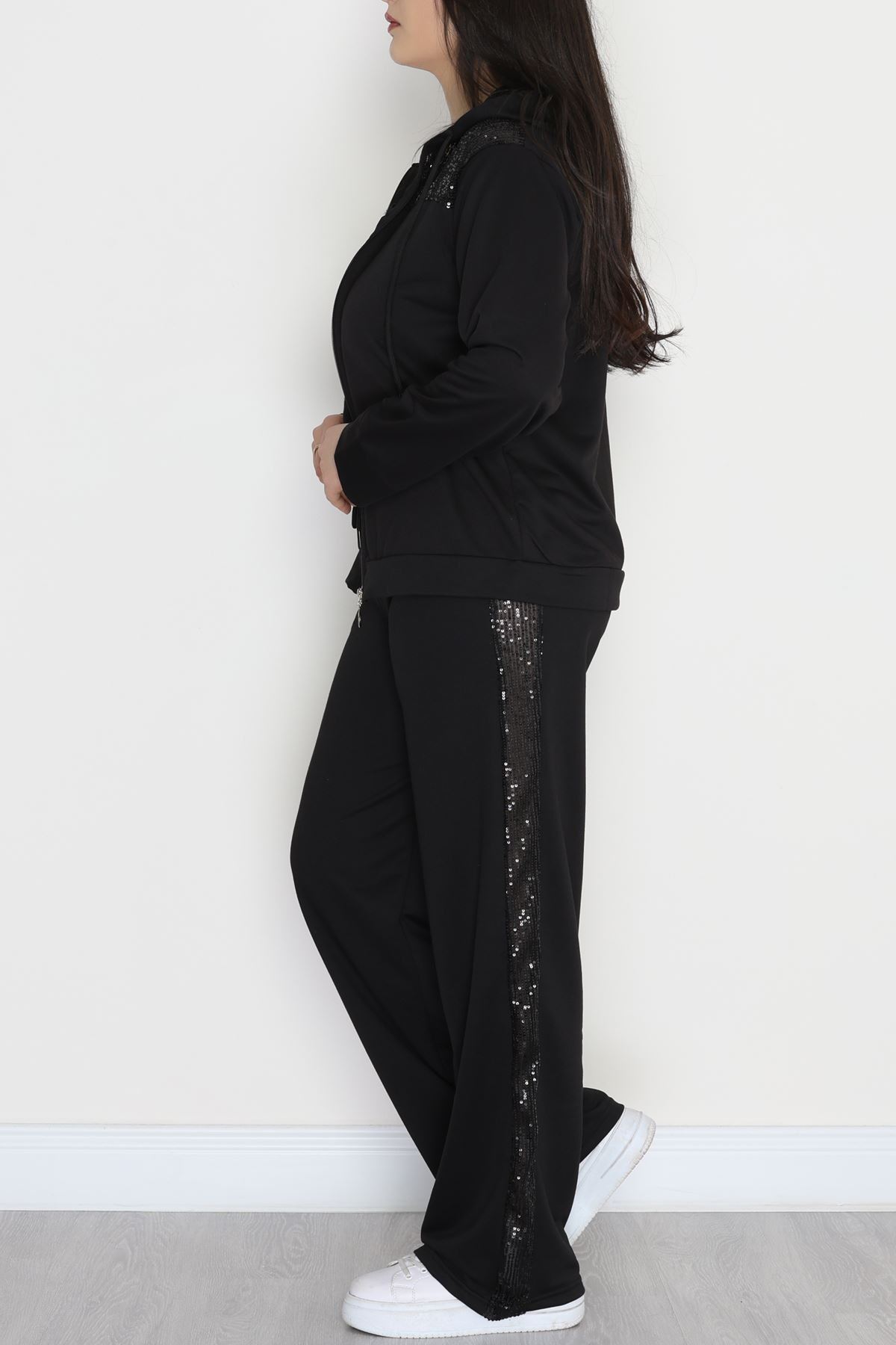 Pul Detay 2 İplik Büyük Beden Eşofman Takımı Siyah - 50804.1857.