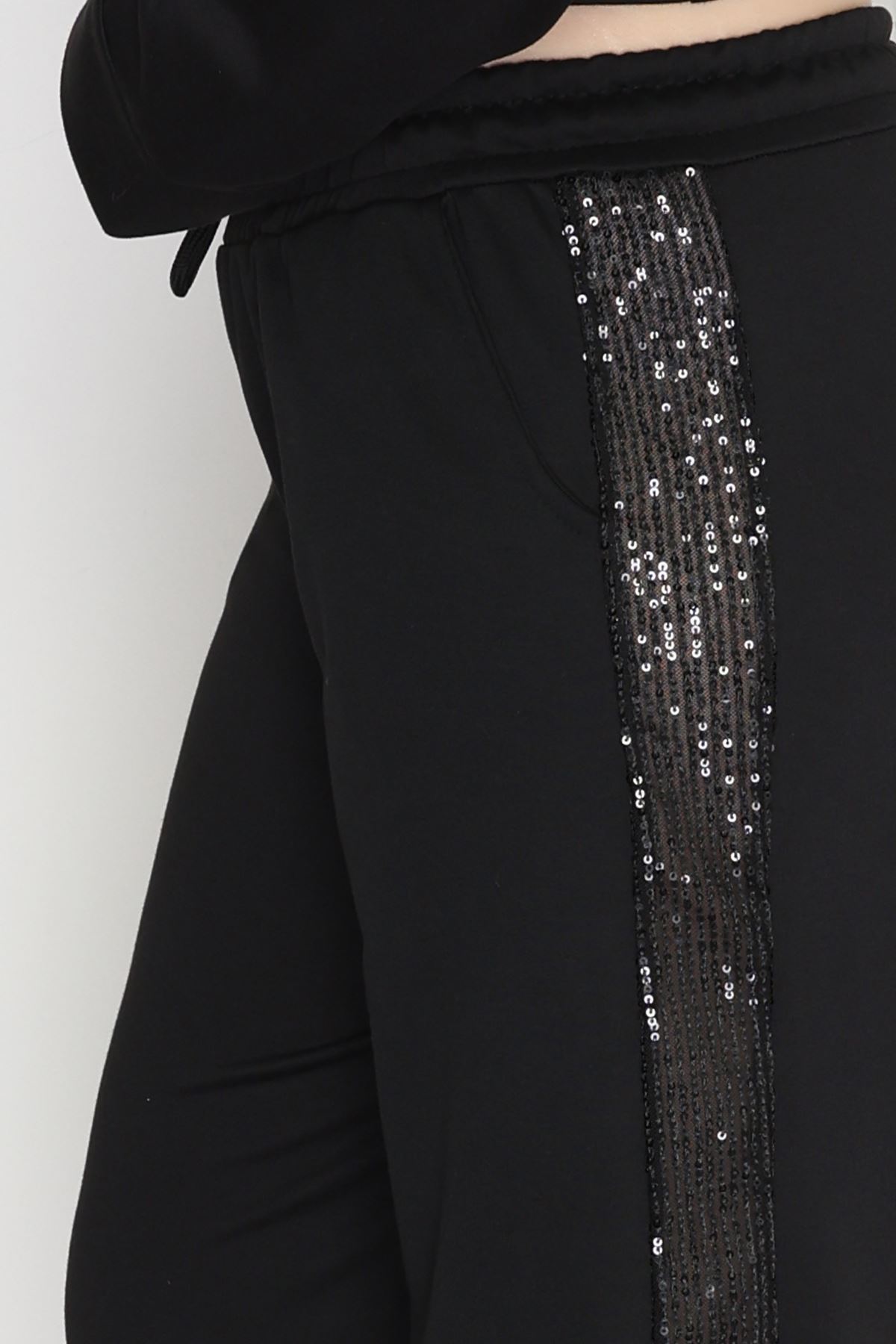 Pul Detay 2 İplik Büyük Beden Eşofman Takımı Siyah - 50804.1857.