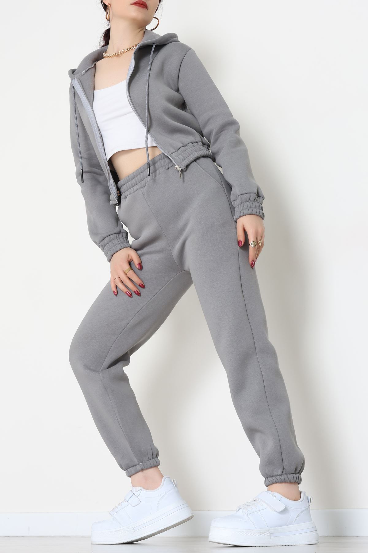 3 İplik Crop Eşofman Takımı Antrasit - 50913.1878.