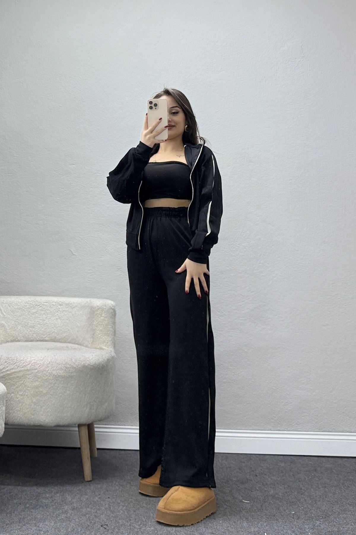 Gizli Şerit Modal Kumaş Takım Siyah - 4134.1247.