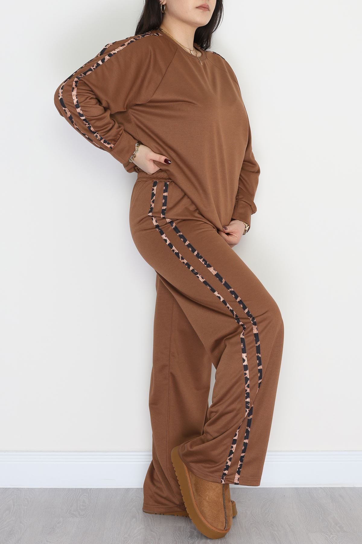 Şeritli 2 İplik Büyük Beden Eşofman Takımı Kahve - 50784.1857.