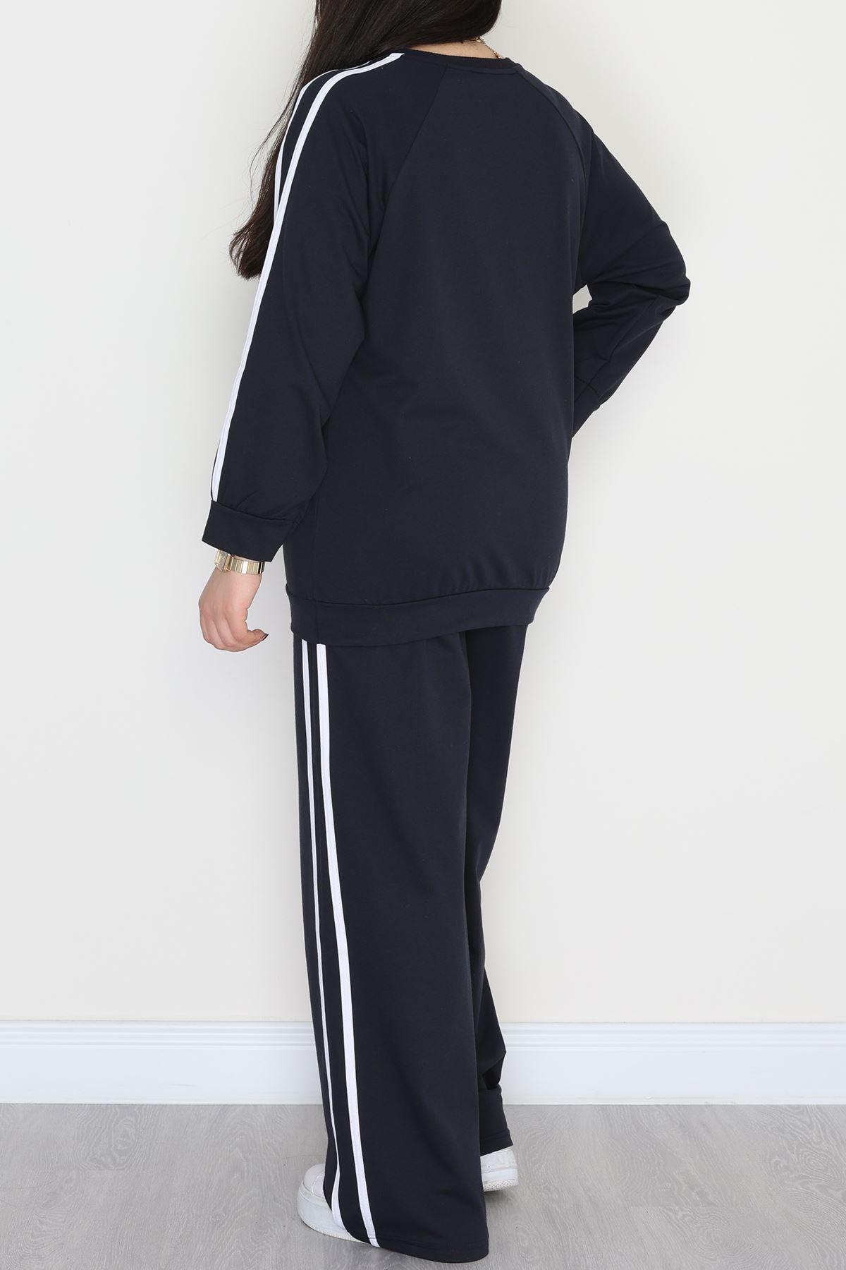 Şeritli 2 İplik Büyük Beden Eşofman Takımı Lacivert - 50787.1857.