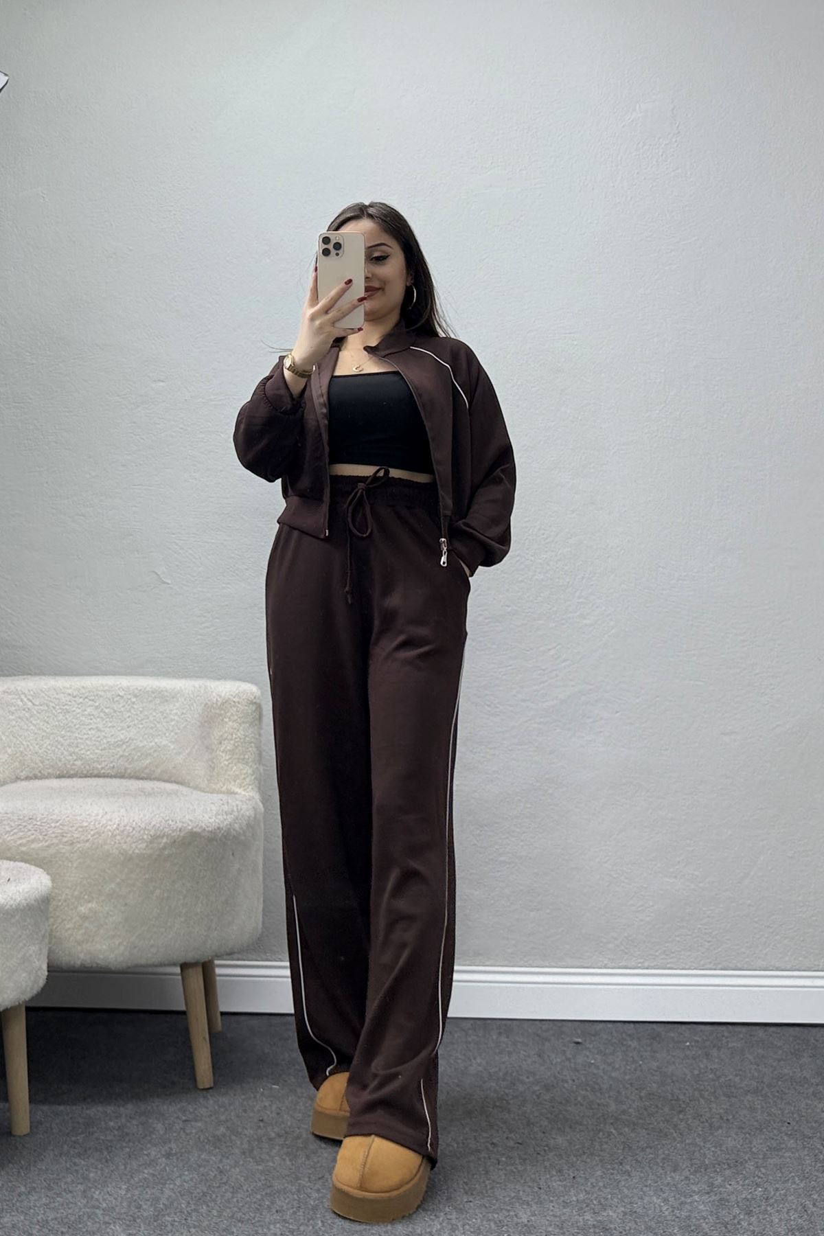 Biyeli Modal Eşofman Takımı Acıkahve - 4130.1247.