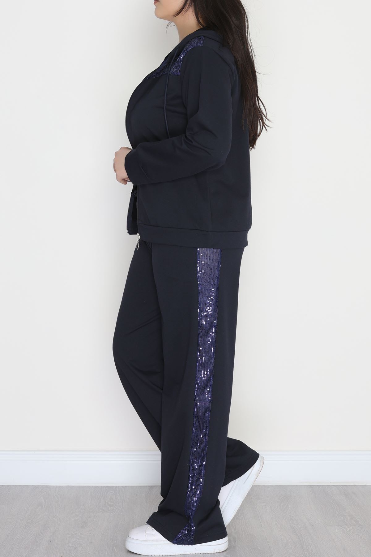 Pul Detay 2 İplik Büyük Beden Eşofman Takımı Lacivert - 50804.1857.