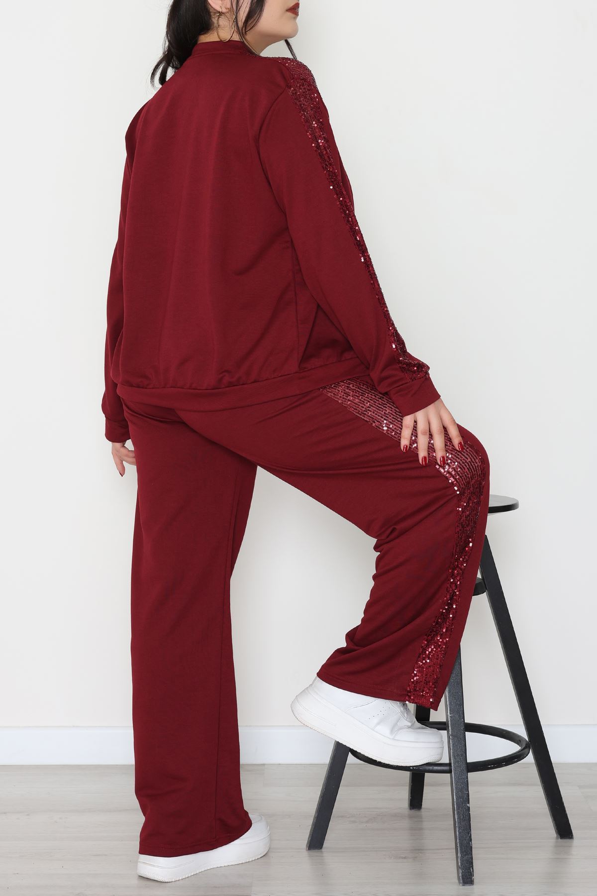Pul Garnili 2 İplik Büyük Beden Eşofman Takımı Bordo - 52108.1567.