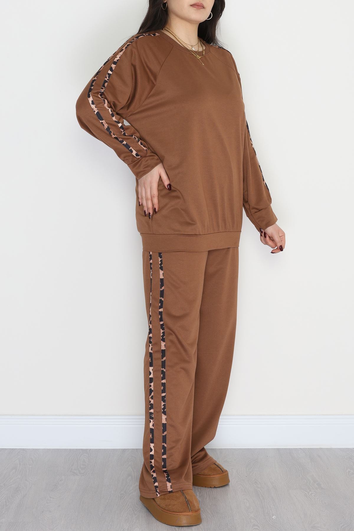 Şeritli 2 İplik Büyük Beden Eşofman Takımı Kahve - 50784.1857.