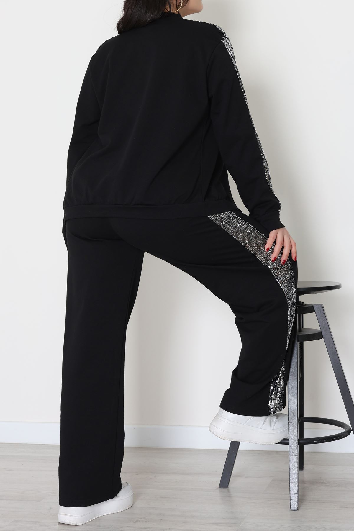 Pul Garnili 2 İplik Büyük Beden Eşofman Takımı Siyahgümüş - 52108.1567.