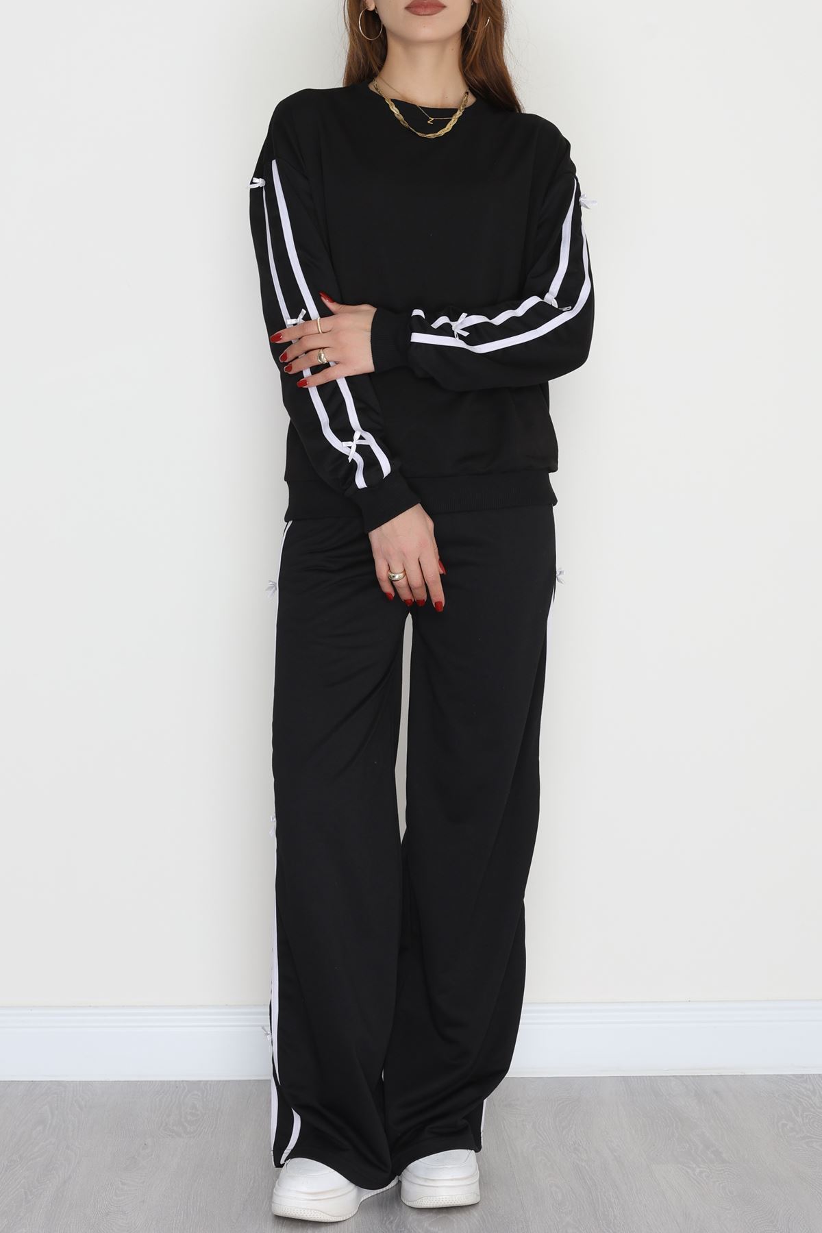 Şeritli Fiyonklu 2 İplik Eşofman Takımı Siyah - 50788.1857.