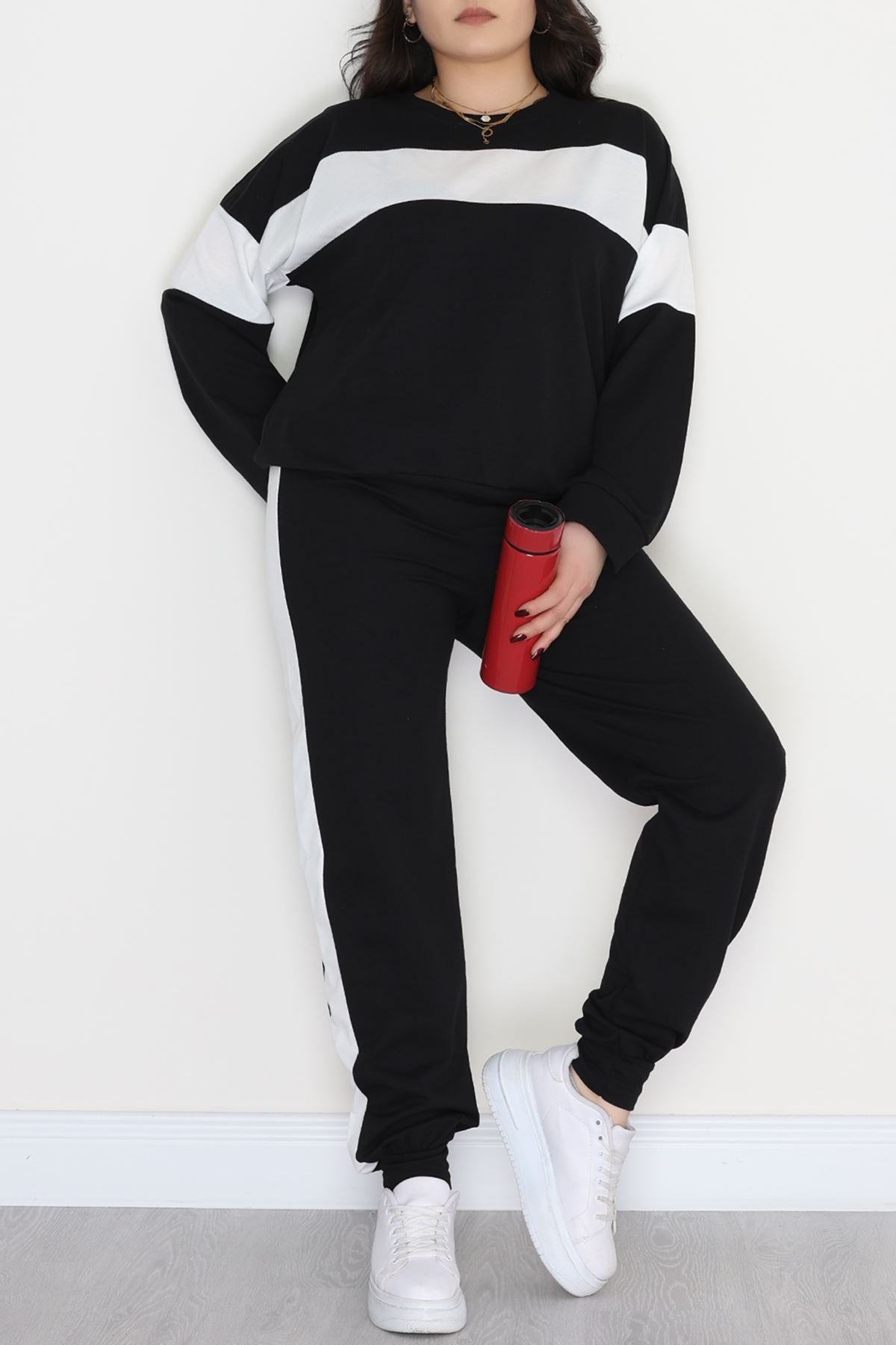 Garnili 2 İplik Büyük Beden Eşofman Takımı Siyah - 50783.1857.