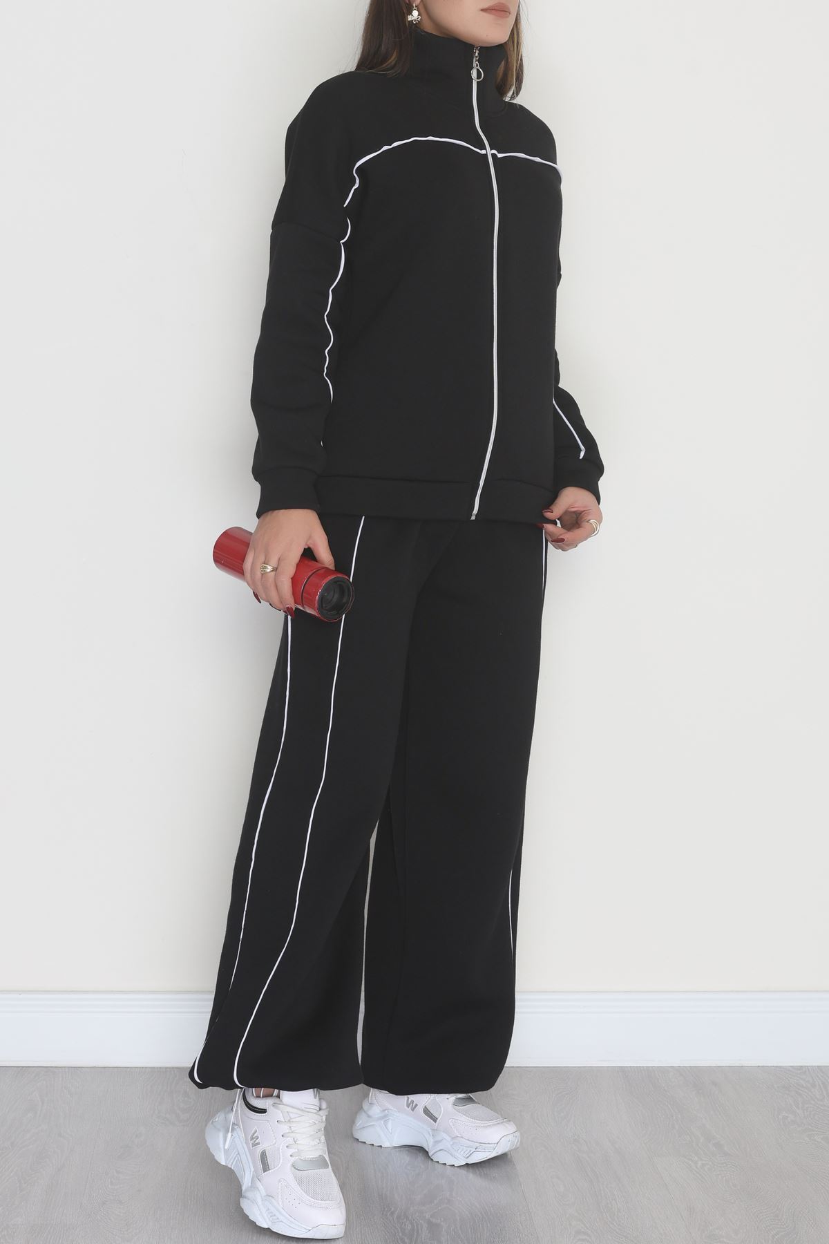 3 İplik Şardonlu Biyeli Fermuarlı Takım Siyah - 52031.1857.