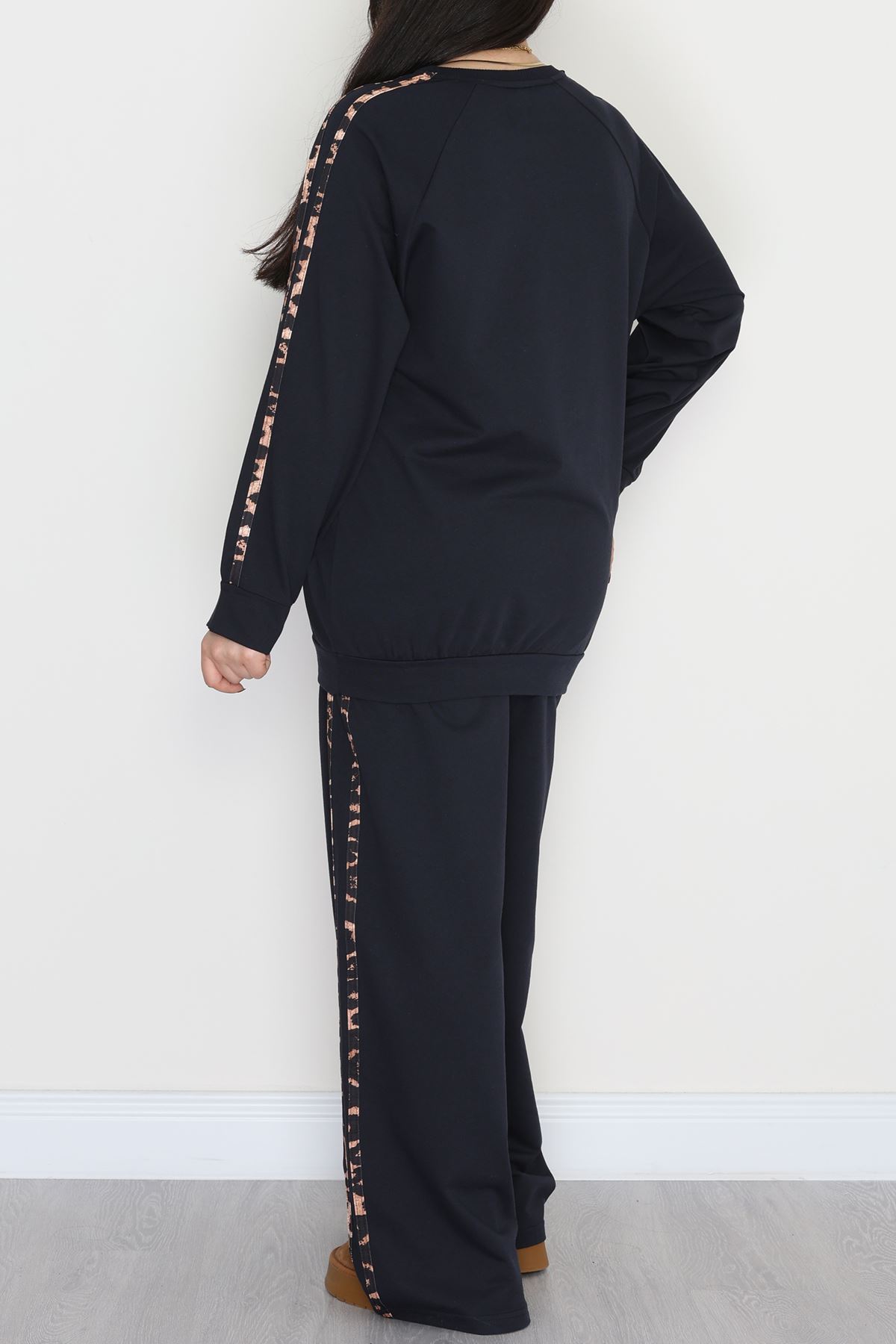 Şeritli 2 İplik Büyük Beden Eşofman Takımı Lacivert - 50784.1857.