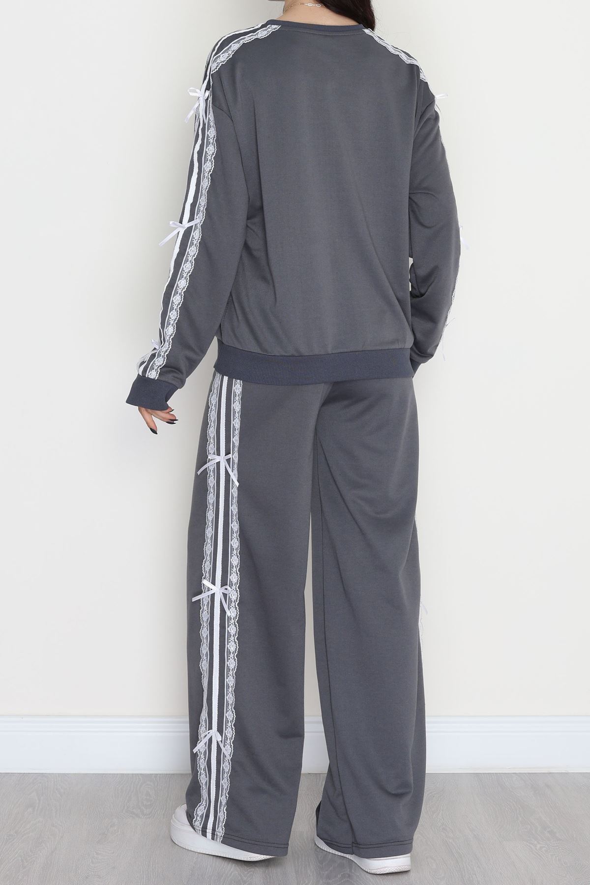 Dantel Şeritli 2 İplik Eşofman Takımı Füme - 50801.1857.