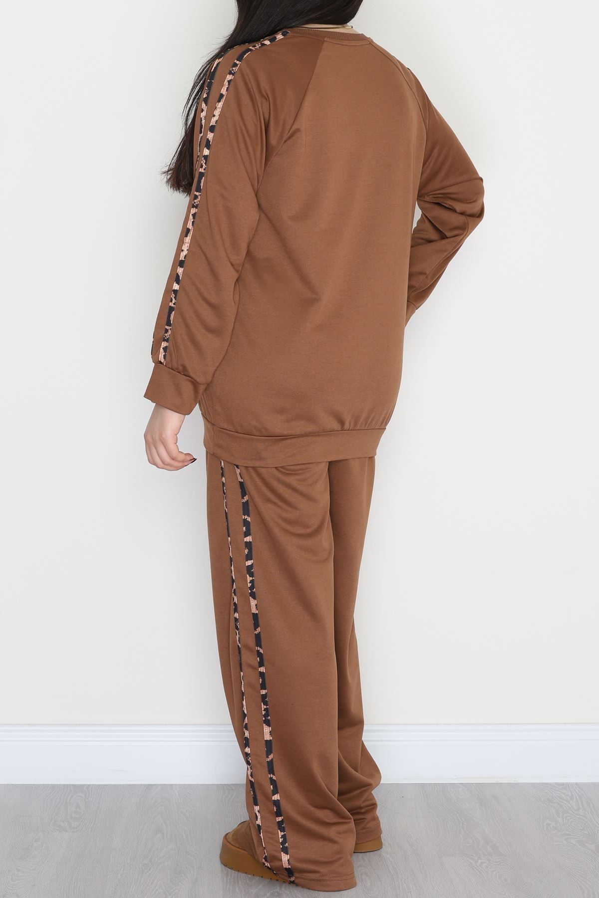 Şeritli 2 İplik Büyük Beden Eşofman Takımı Kahve - 50784.1857.