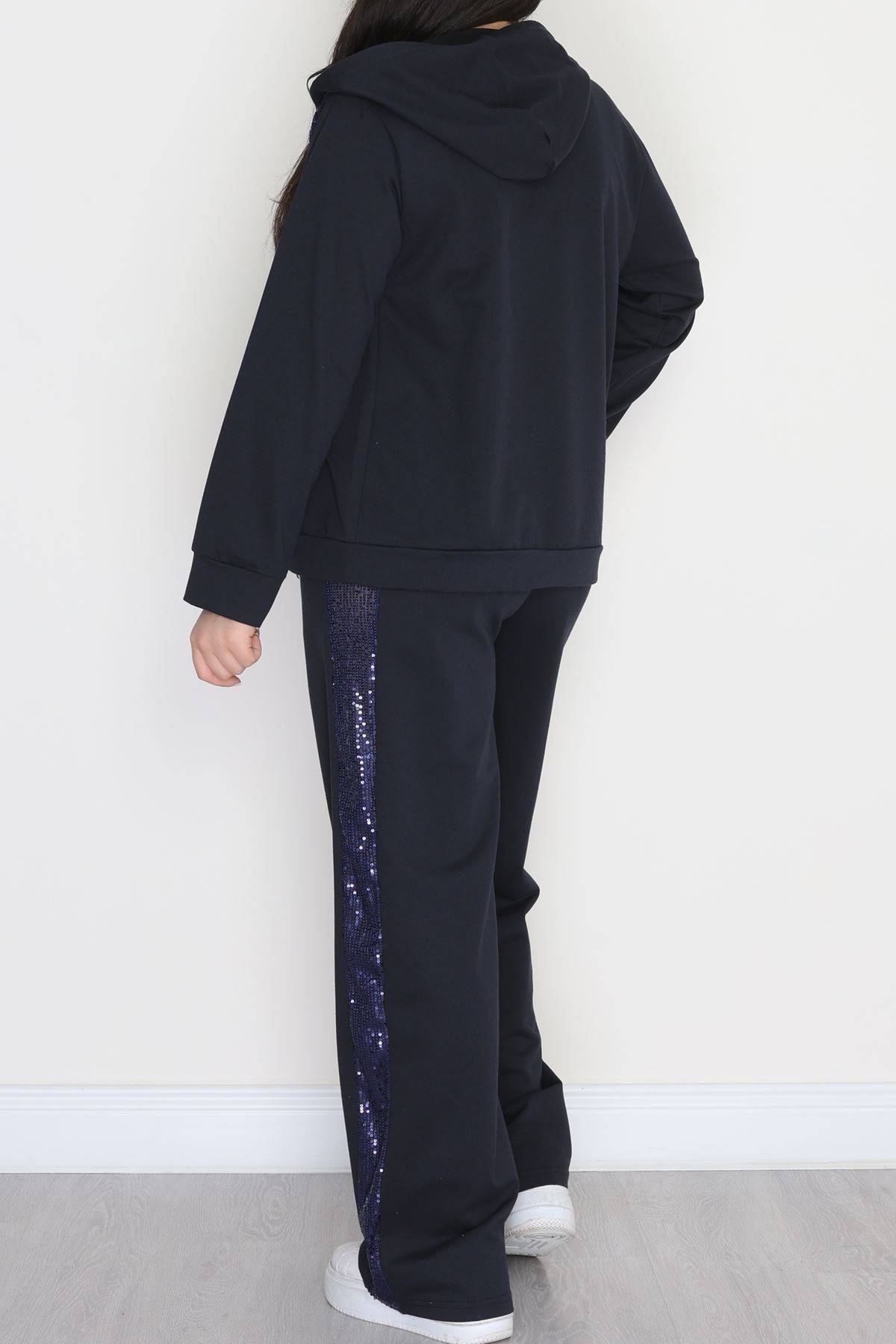 Pul Detay 2 İplik Büyük Beden Eşofman Takımı Lacivert - 50804.1857.