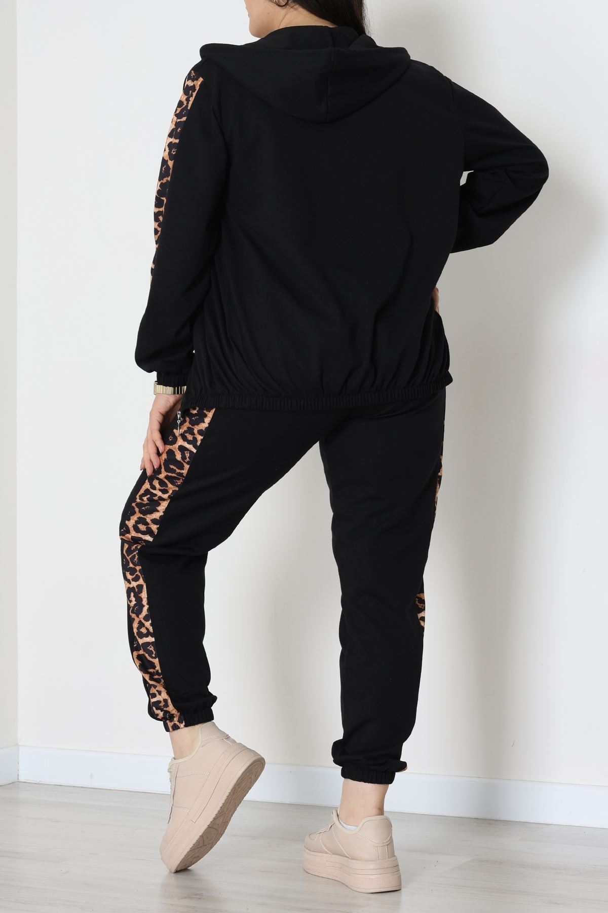 Şeritli 2 İplik Büyük Beden Eşofman Takımı Siyah - 50806.1857.