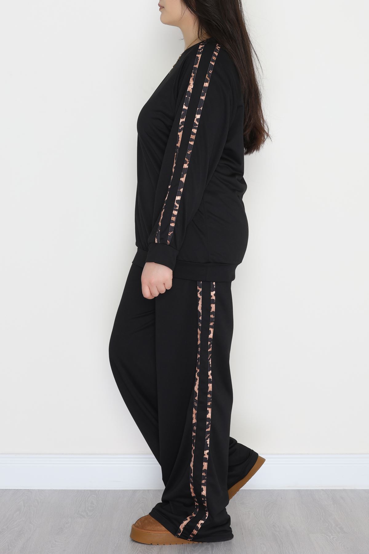 Şeritli 2 İplik Büyük Beden Eşofman Takımı Siyah - 50784.1857.