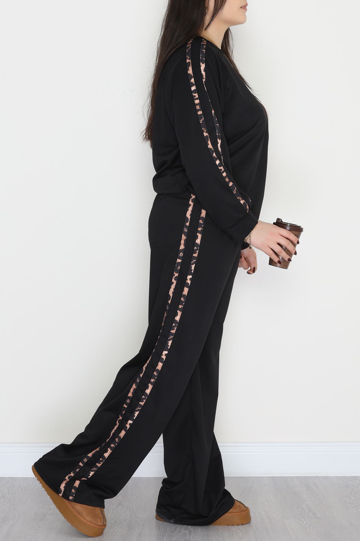 Şeritli 2 İplik Büyük Beden Eşofman Takımı Siyah - 50784.1857.