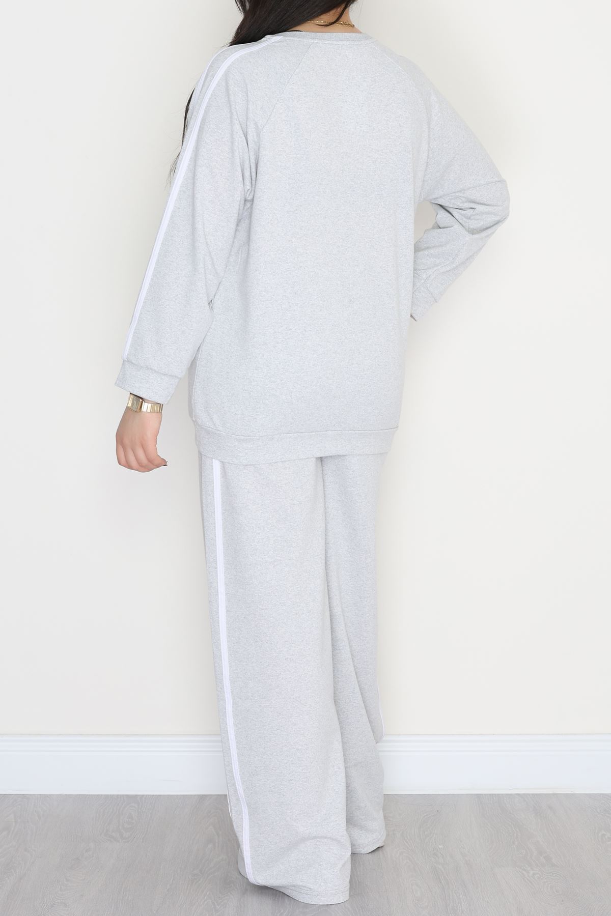Şeritli 2 İplik Büyük Beden Eşofman Takımı Gri - 50787.1857.
