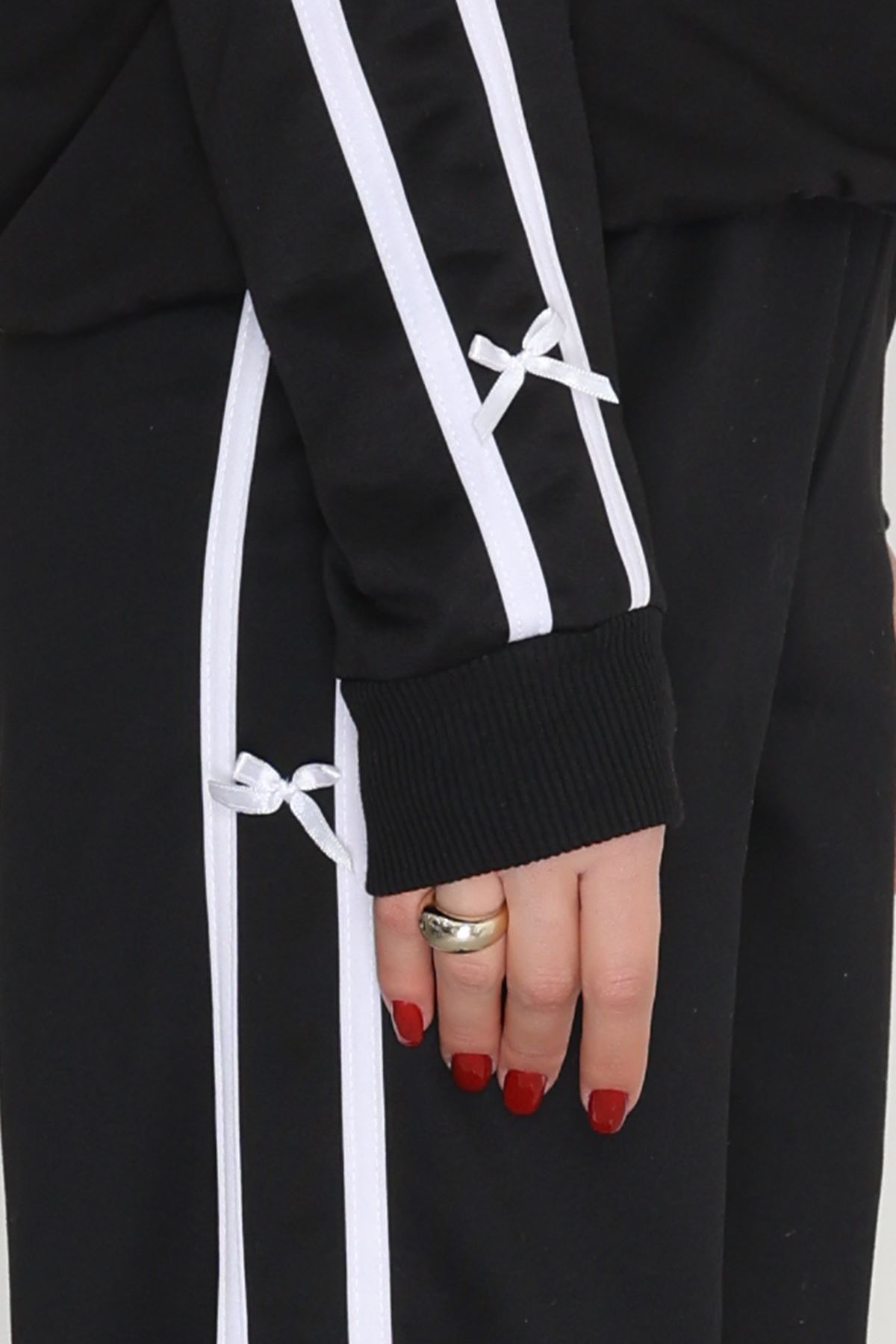 Şeritli Fiyonklu 2 İplik Eşofman Takımı Siyah - 50788.1857.