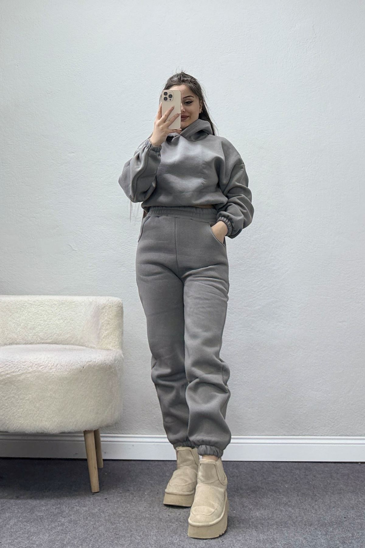 3 İplik Şardonlu Eşofman Takımı Antrasit - 52049.1878.