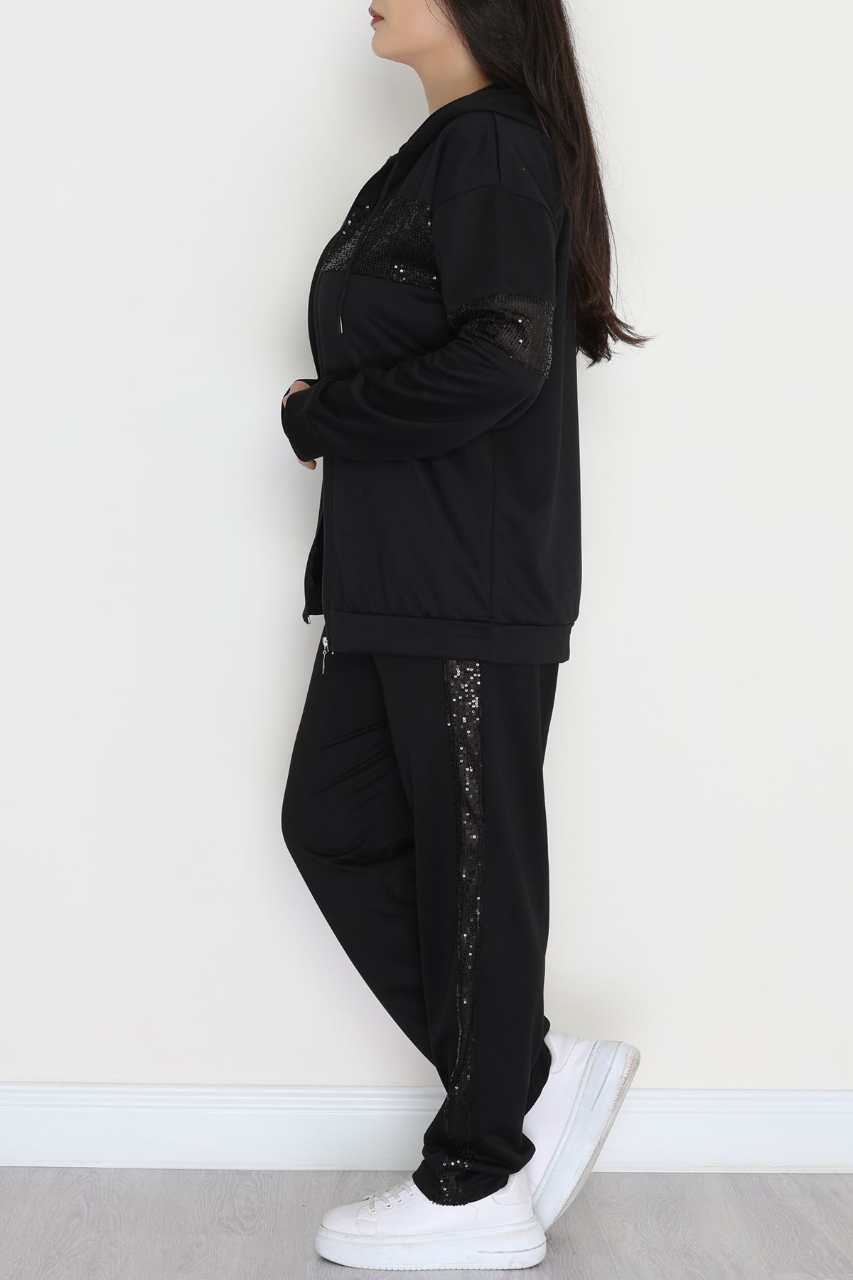 Pul Garnili 2 İplik Büyük Beden Eşofman Takımı Siyah - 50808.1857.