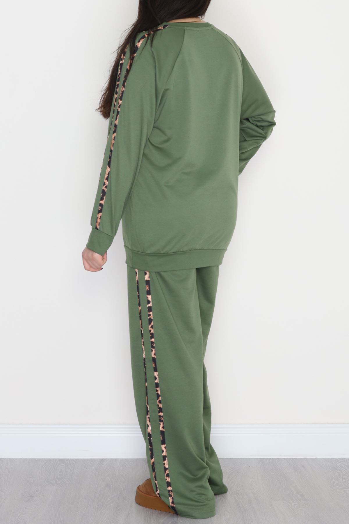 Şeritli 2 İplik Büyük Beden Eşofman Takımı Haki - 50784.1857.