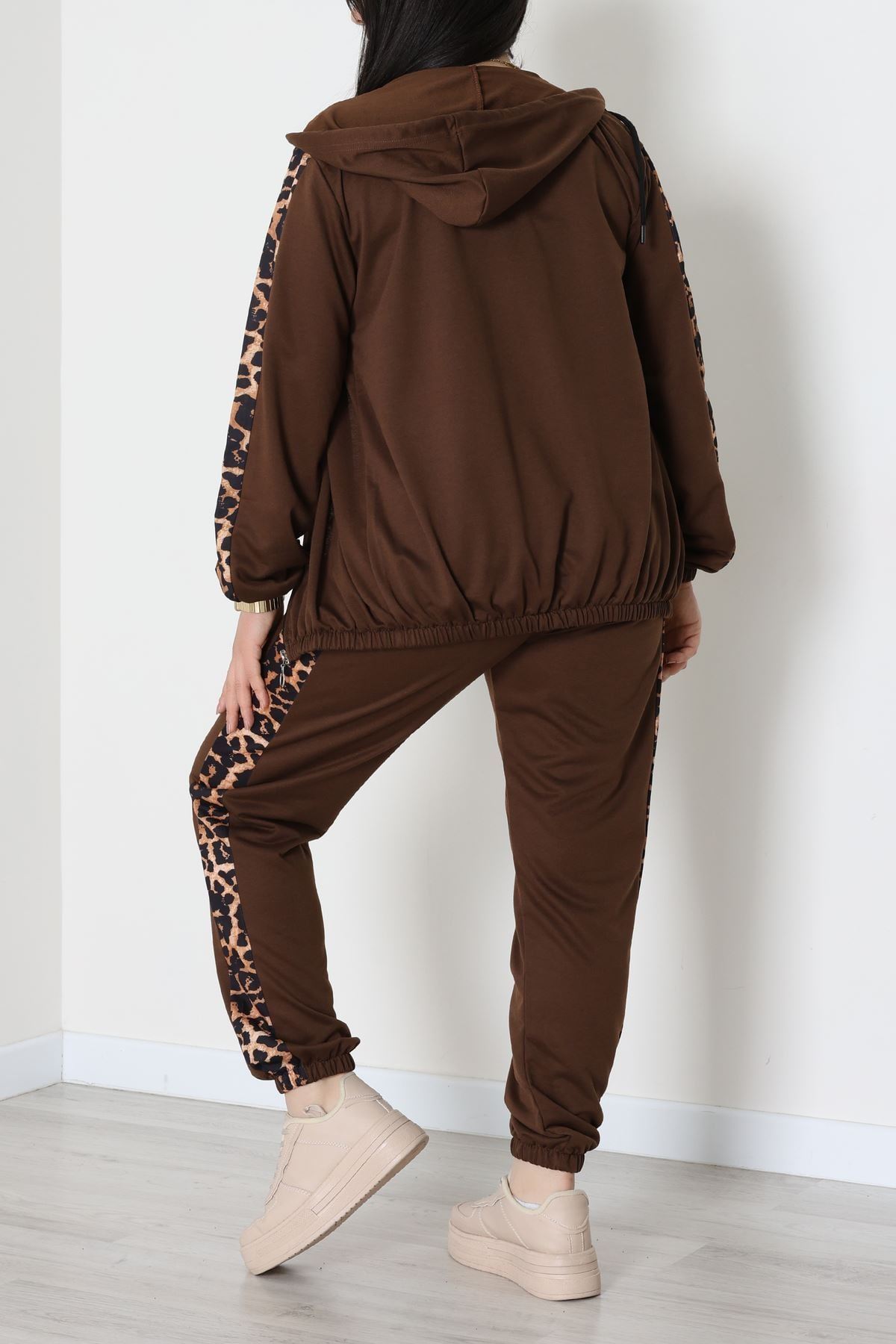 Şeritli 2 İplik Büyük Beden Eşofman Takımı Kahve - 50806.1857.