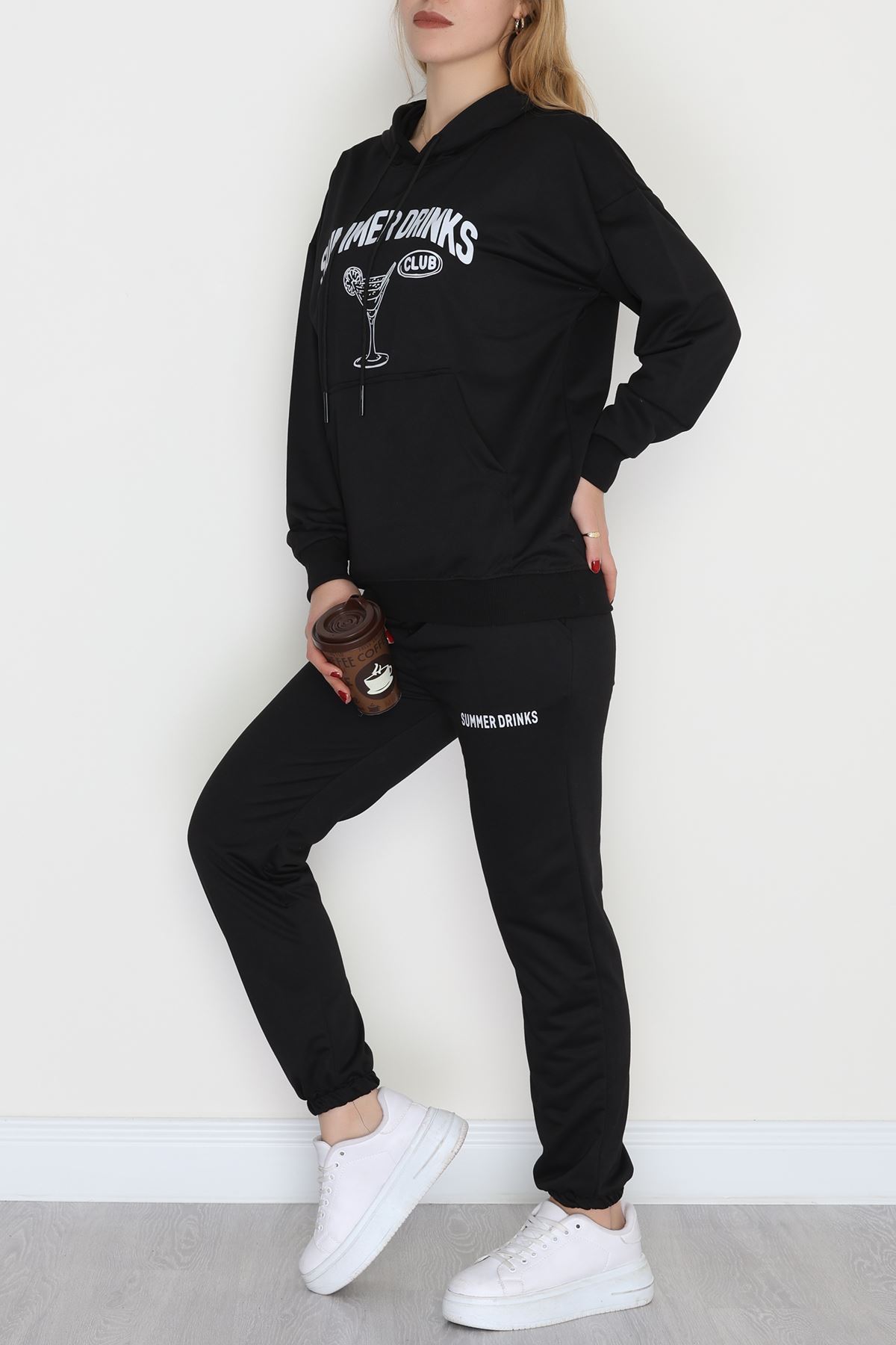 2 İplik Baskılı Eşofman Takımı Siyahekru - 31311.1878.