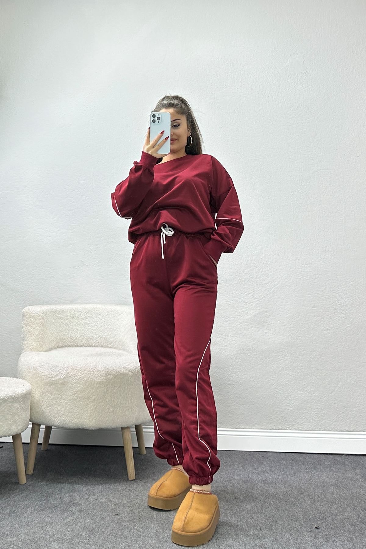 Biyeli 2 İplik Eşofman Takımı Bordo - 50792.1857.