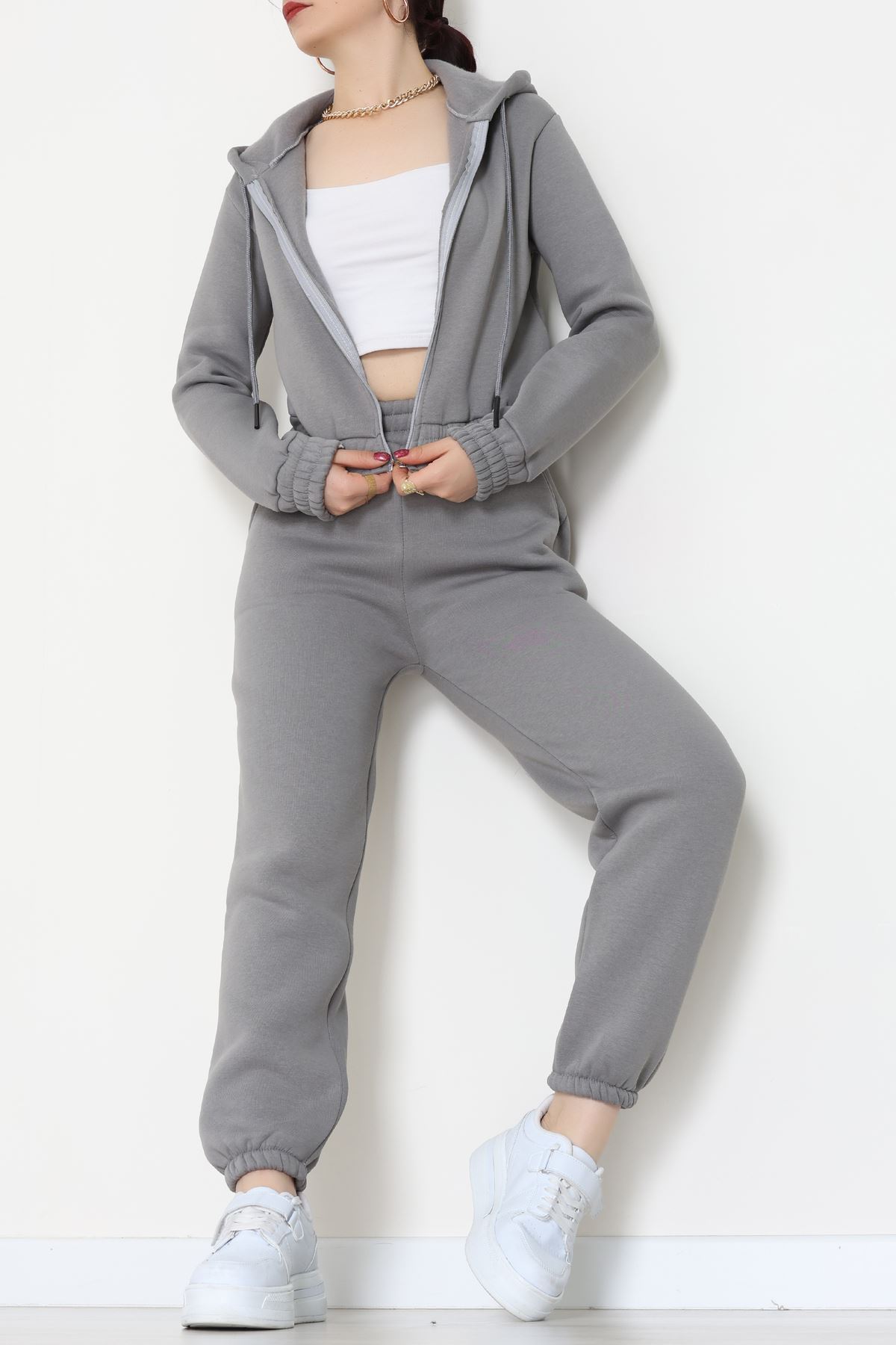 3 İplik Crop Eşofman Takımı Antrasit - 50913.1878.