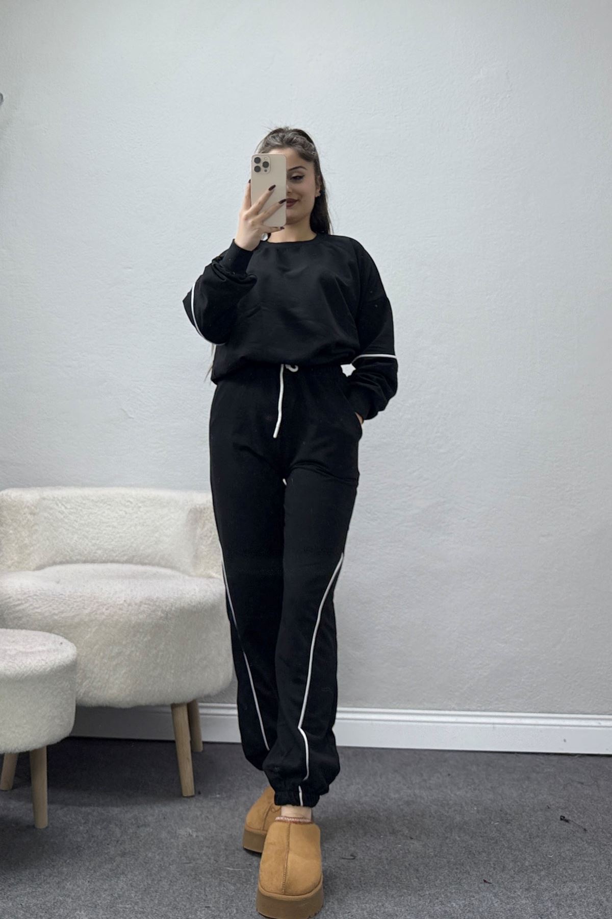 Biyeli 2 İplik Eşofman Takımı Siyah - 50792.1857.