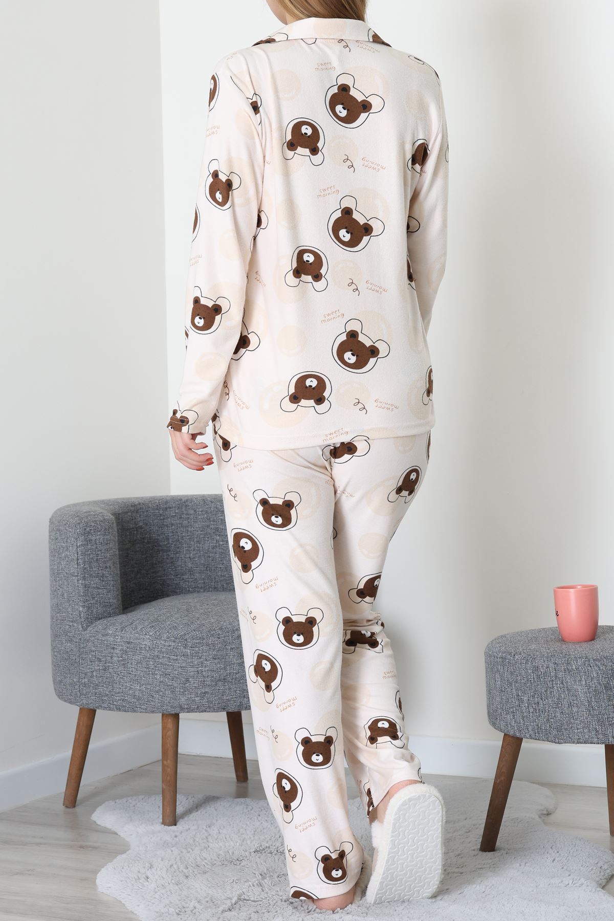 Düğmeli Süet Takım Koyukahvebej - 450.1287.