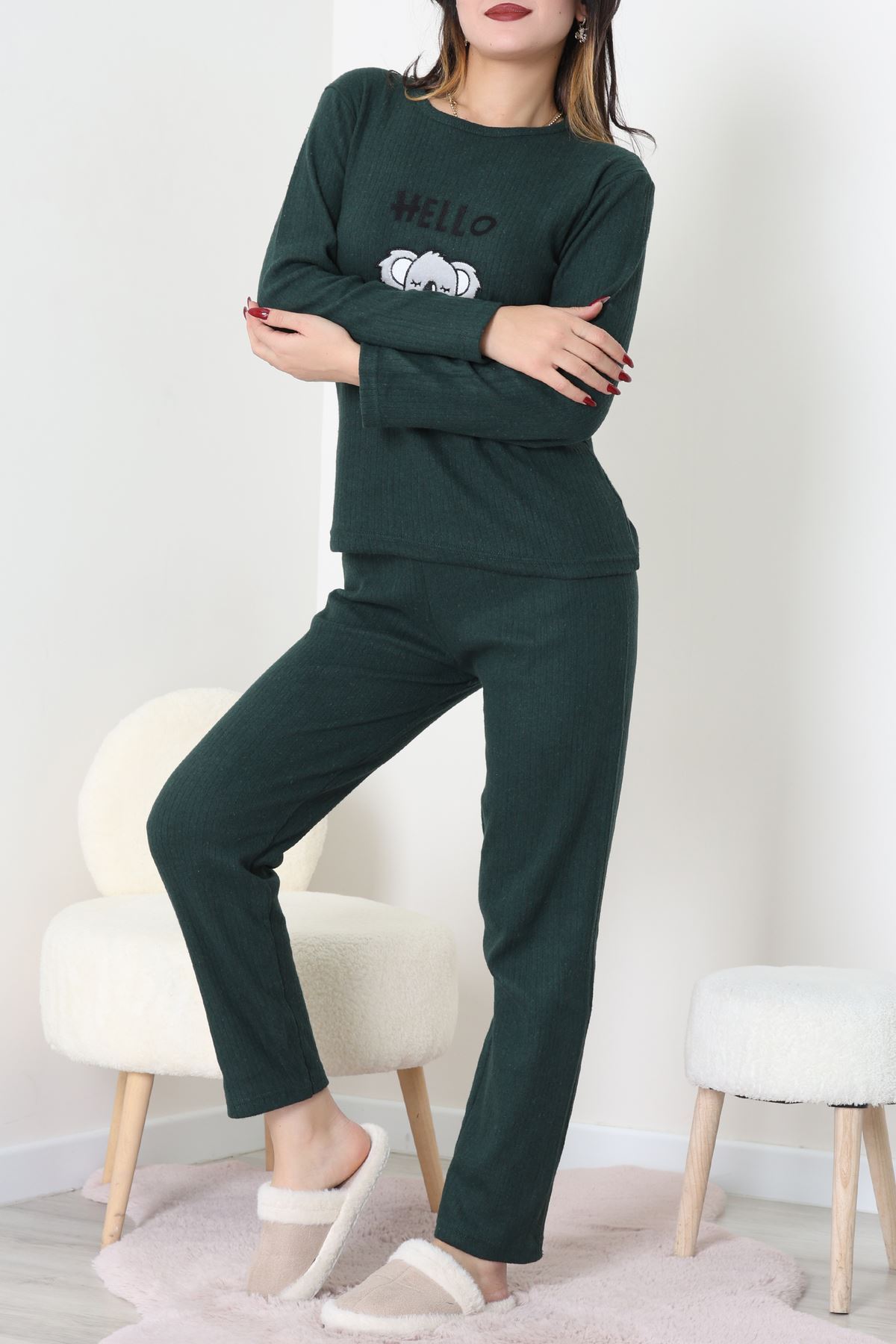 Nakışlı İnterlok Pijama Takımı Zümrüt - 800.1287.
