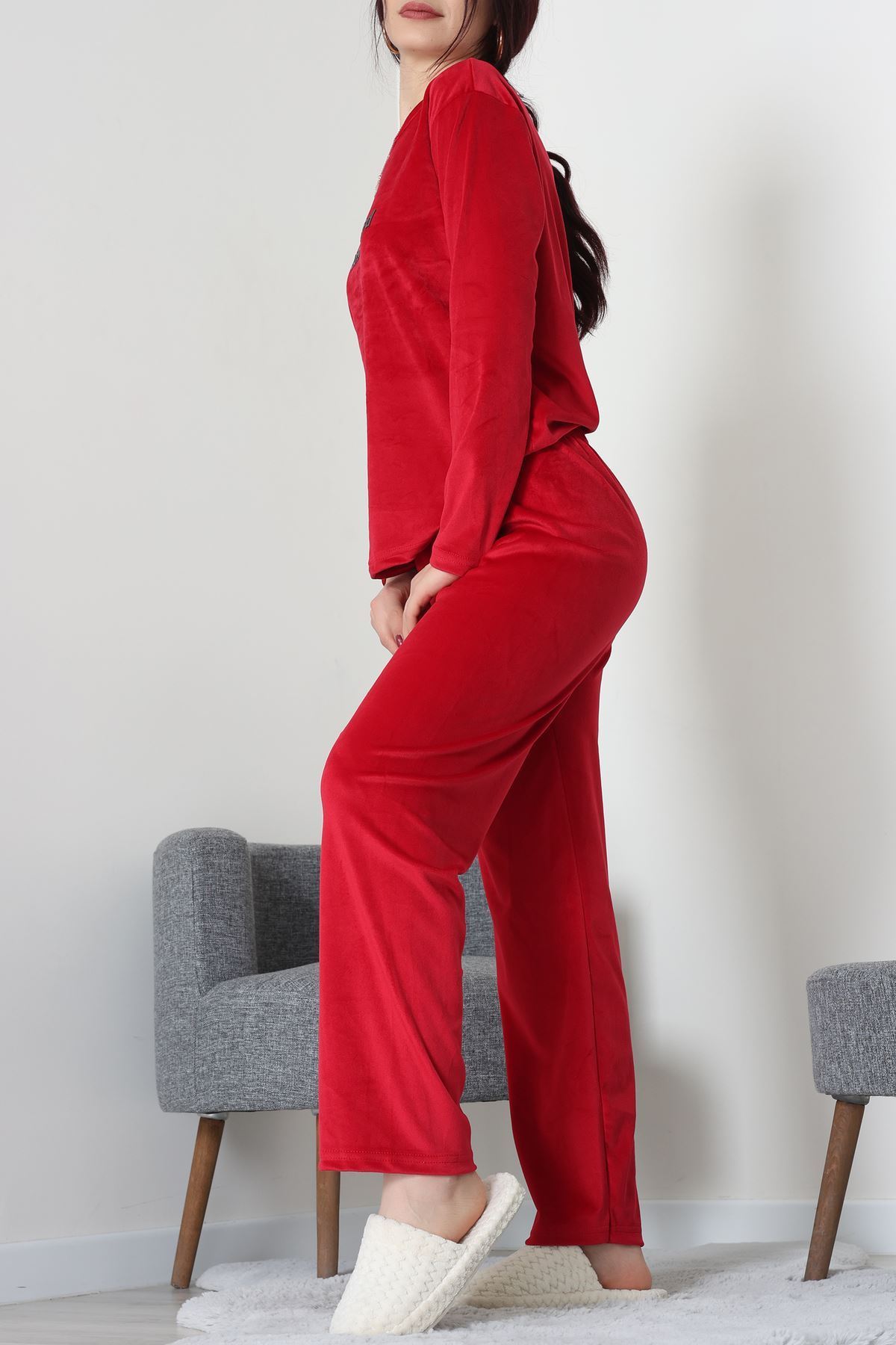 Fransız Kadife Baskılı Takım Kırmızı - 465.1287.