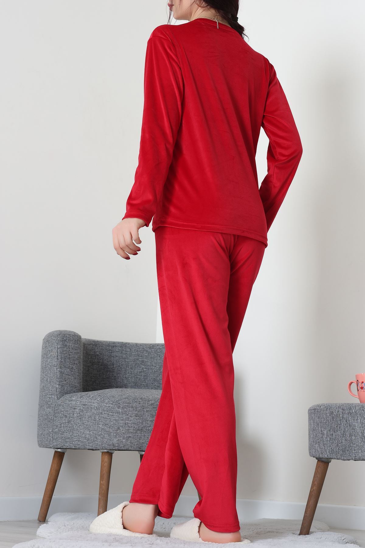 Fransız Kadife Baskılı Takım Kırmızı - 465.1287.