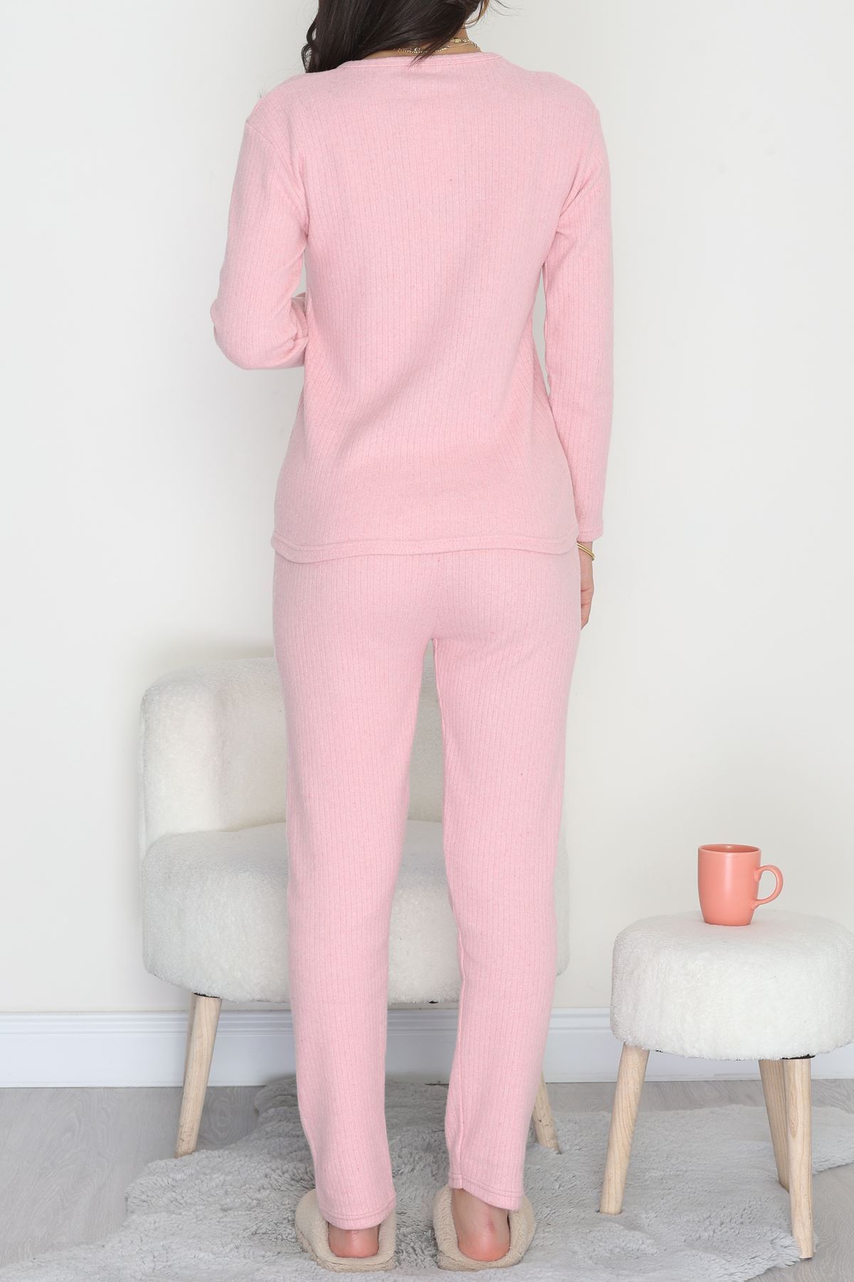 Nakışlı İnterlok Pijama Takımı Pudrabej - 800.1287.