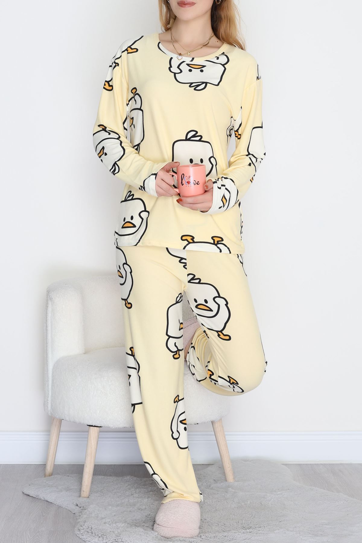 Süet Alt Üst Aynı Pijama Takımı Sarı - 118.1287.