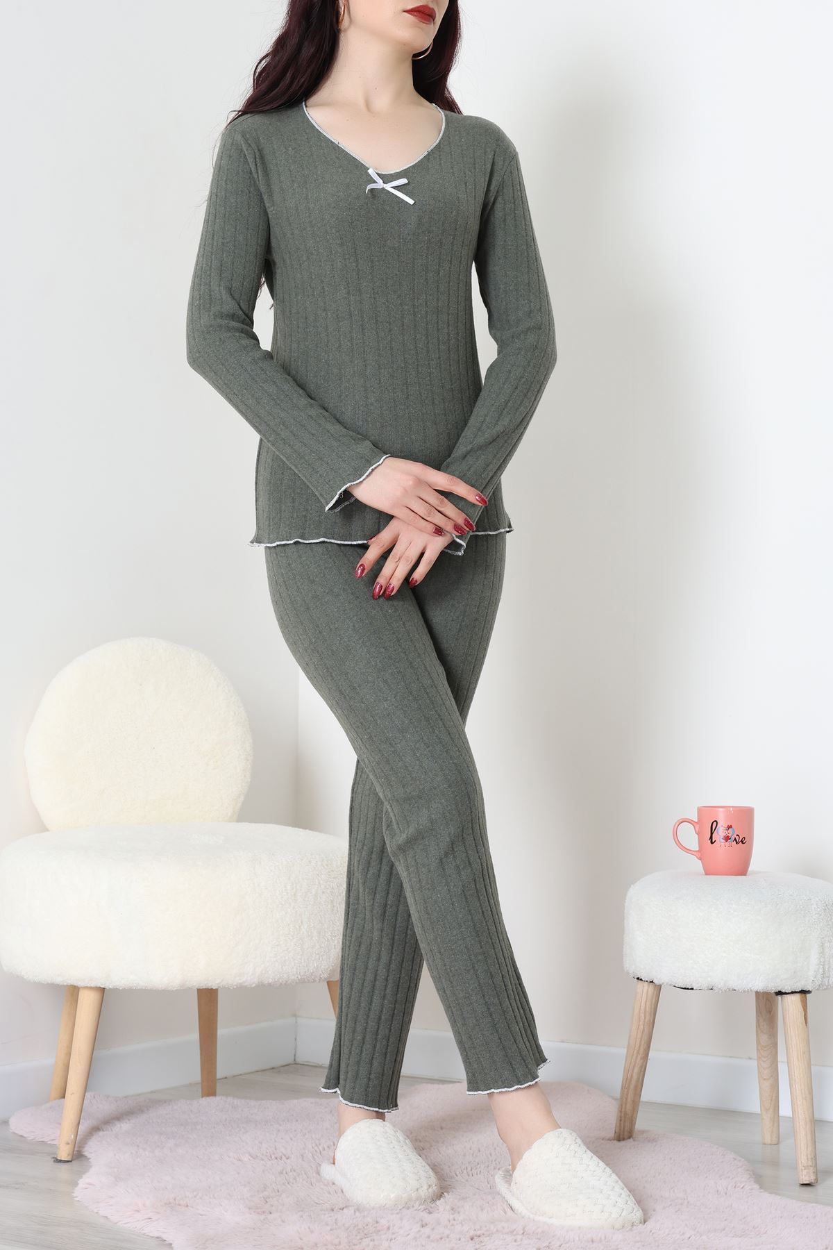 Fitilli İnterlok Pijama Takımı Koyuhaki - 70796.1048.