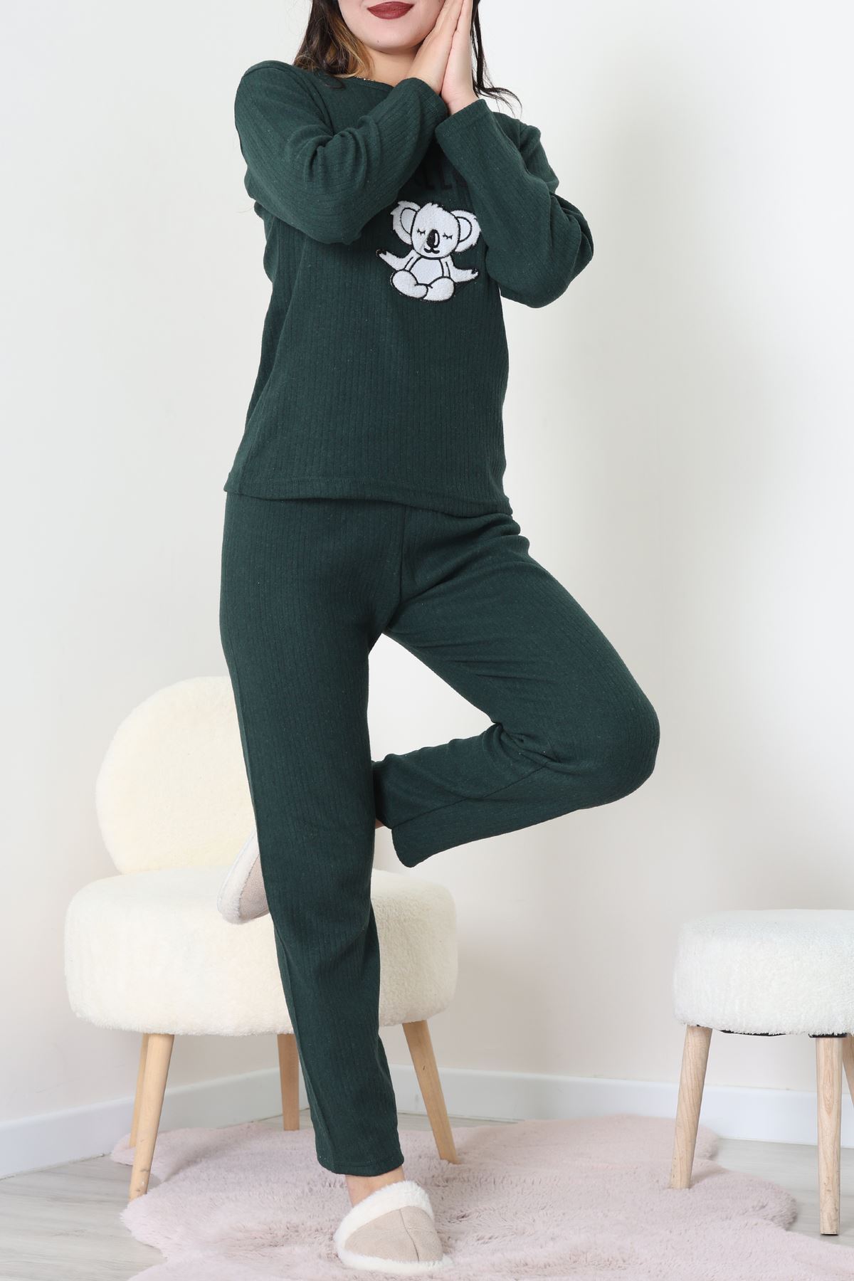 Nakışlı İnterlok Pijama Takımı Zümrüt - 800.1287.