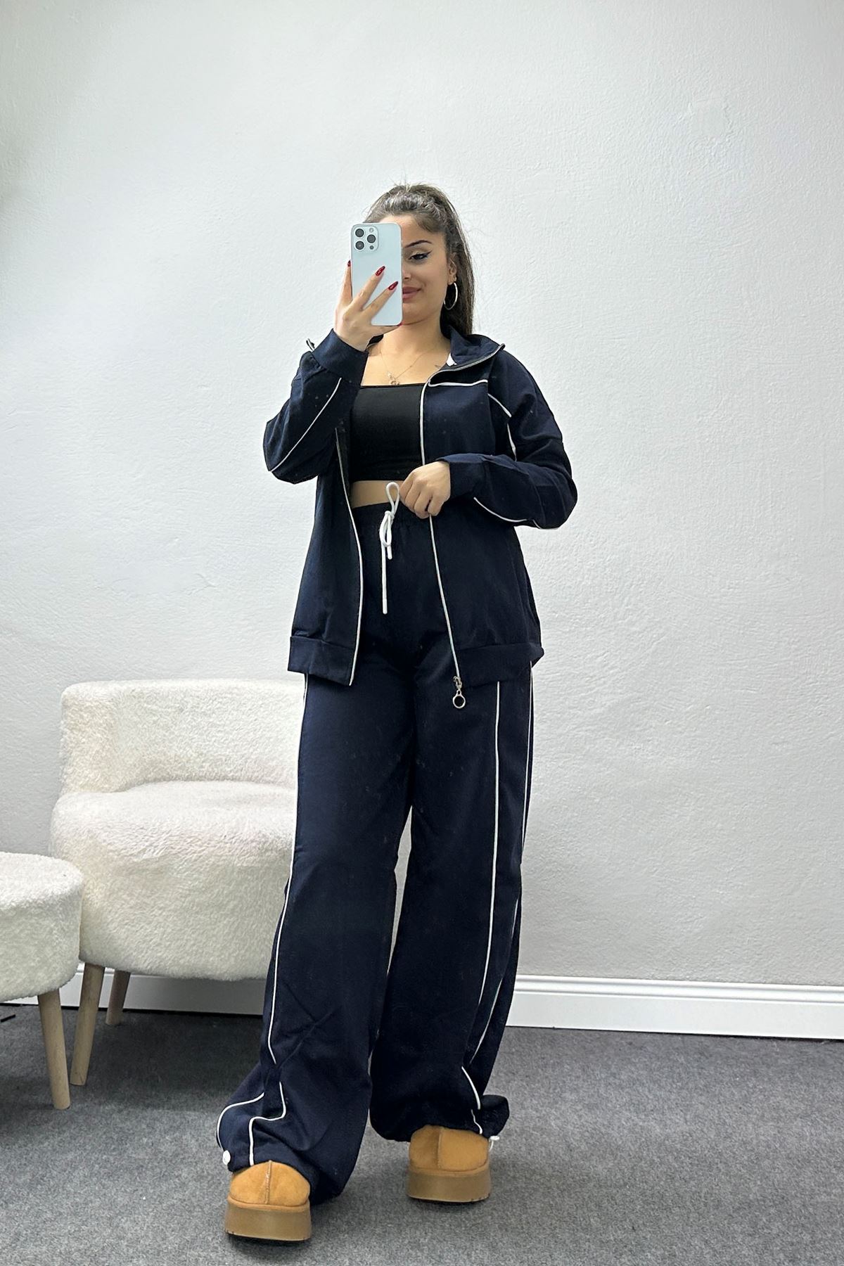 Biyeli 2 İplik Eşofman Takımı Lacivert - 50794.1857.