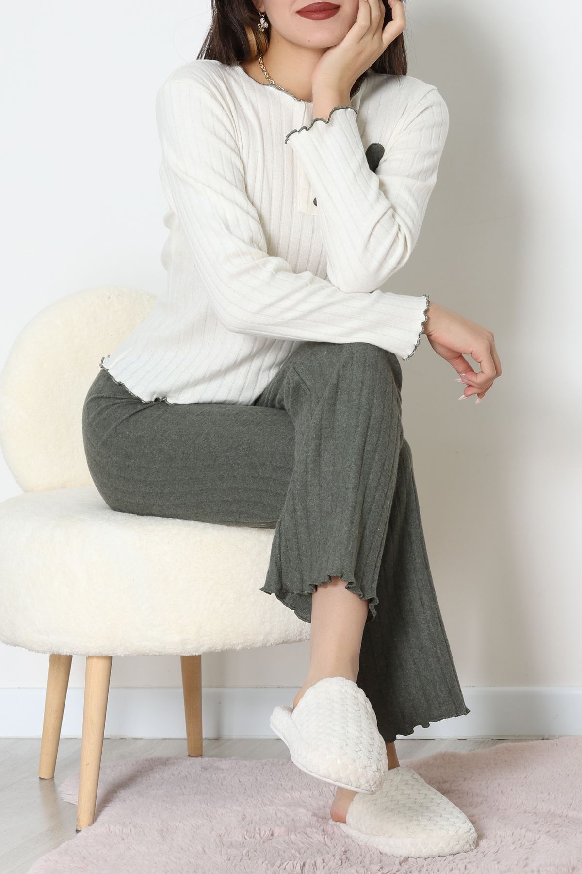 Fitilli İnterlok Pijama Takımı Haki - 52191.1961.