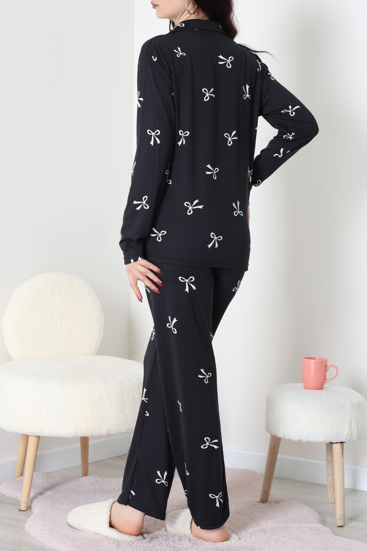 Soft Milan Düğmeli Pijama Takımı Siyahbeyaz - 7511.1287.