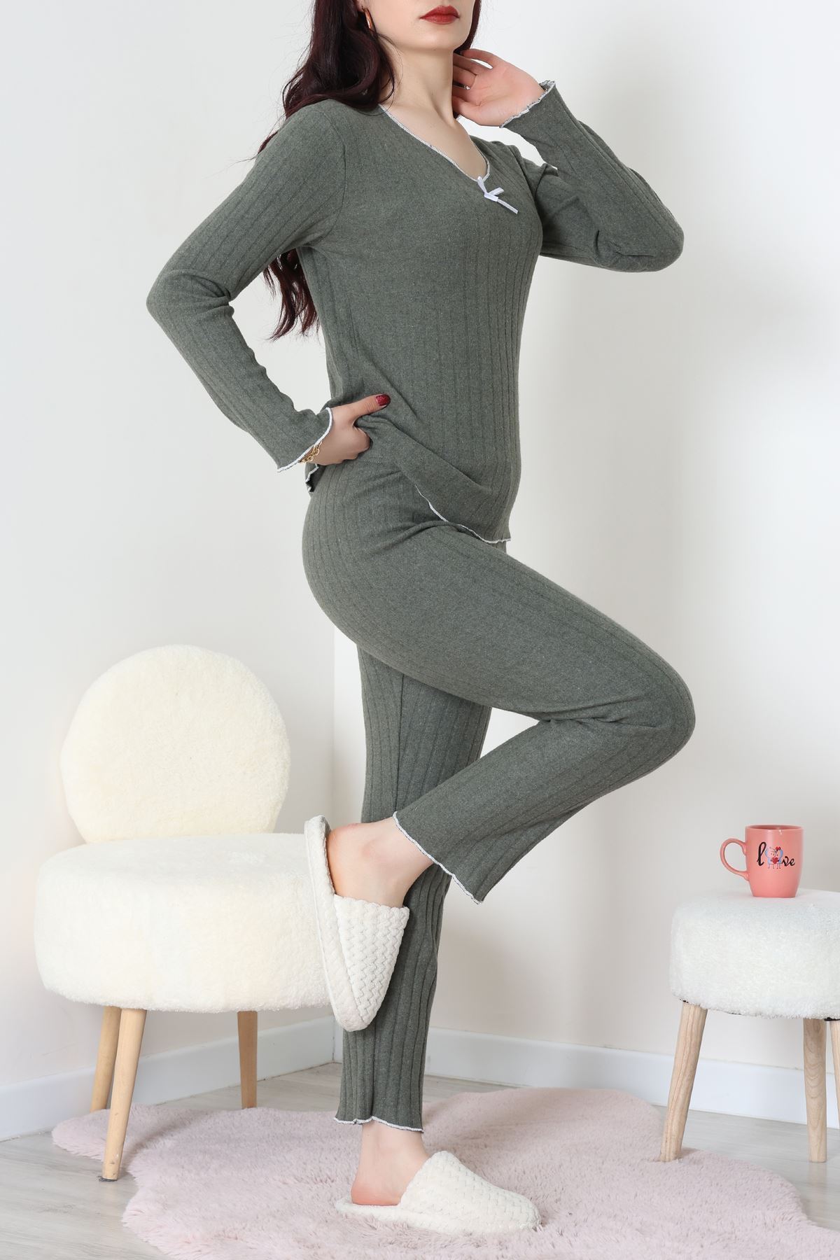 Fitilli İnterlok Pijama Takımı Koyuhaki - 70796.1048.