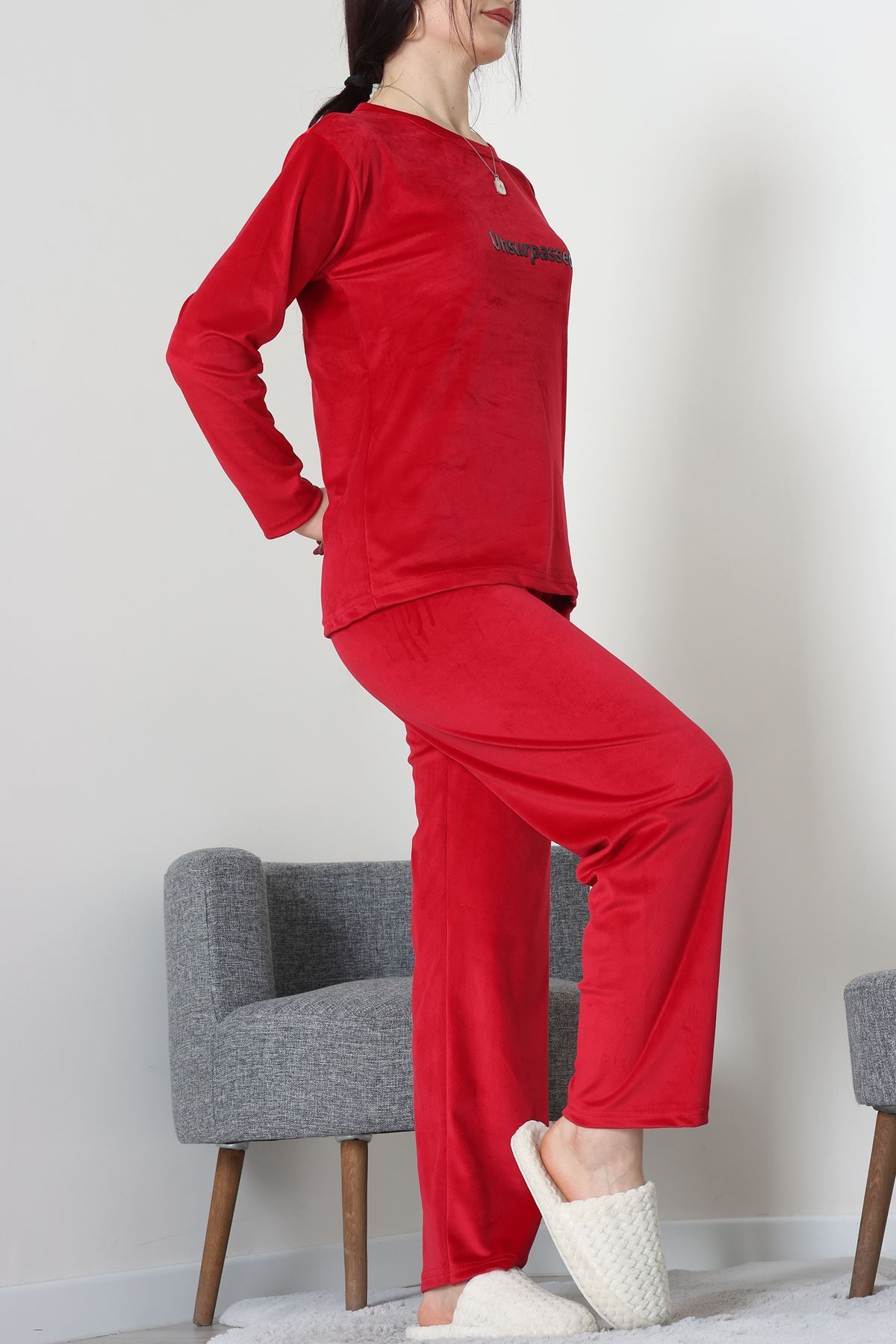 Fransız Kadife Baskılı Takım Kırmızı - 465.1287.