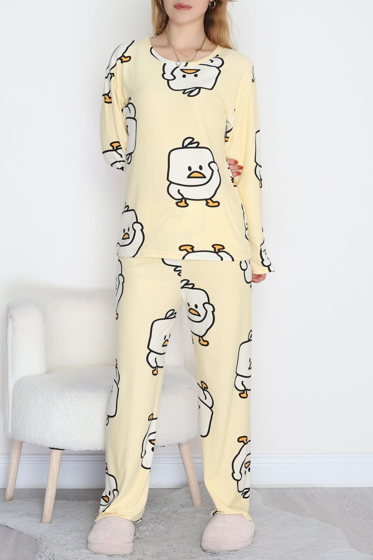 Süet Alt Üst Aynı Pijama Takımı Sarı - 118.1287.